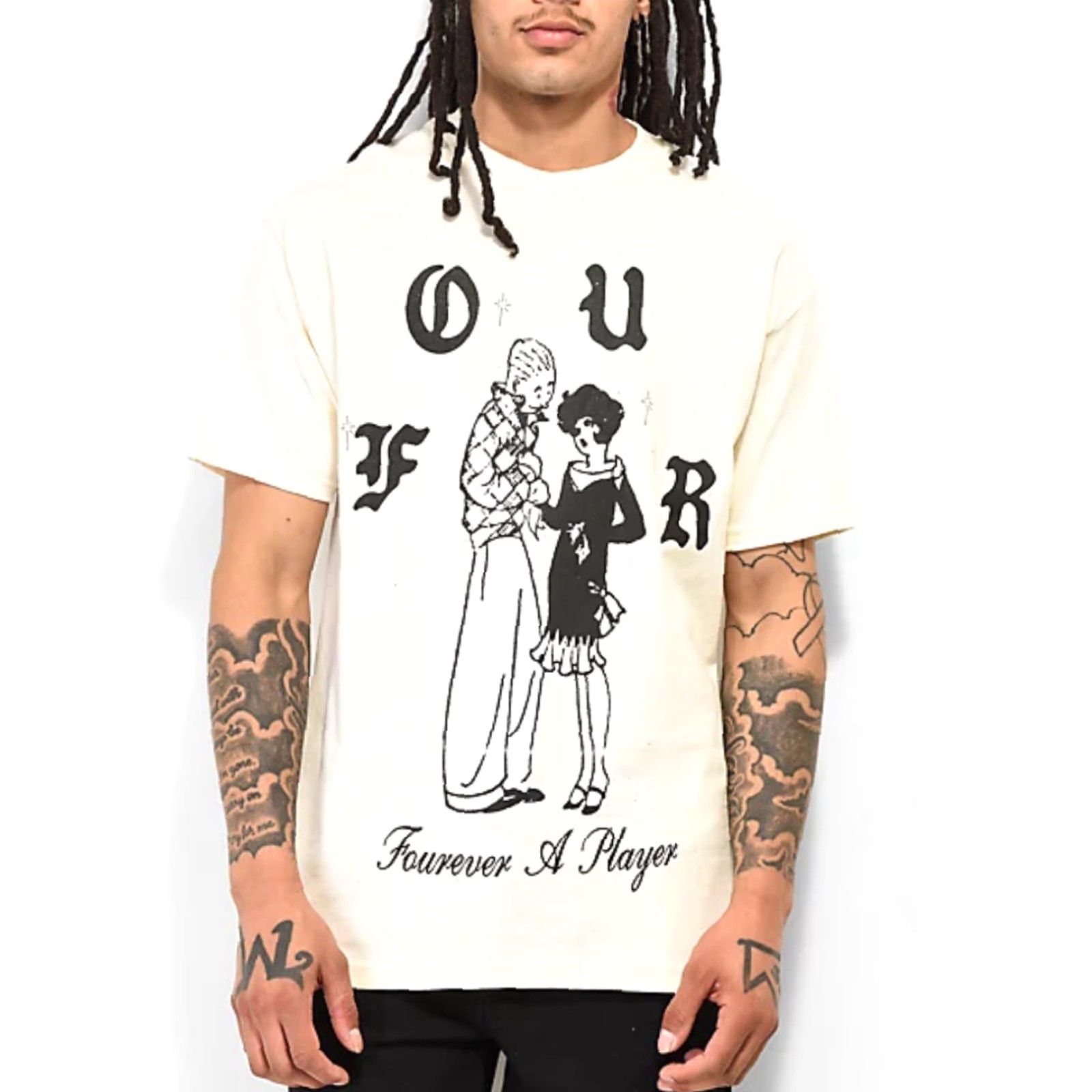 Vintage VINTAGE 4 Hunnid YG Fourever A Player Four Graphic Natural S/S Crewneck T-Shirt Sz. M Mens Size US M / EU 48-50 / 2 - 2 Thumbnail