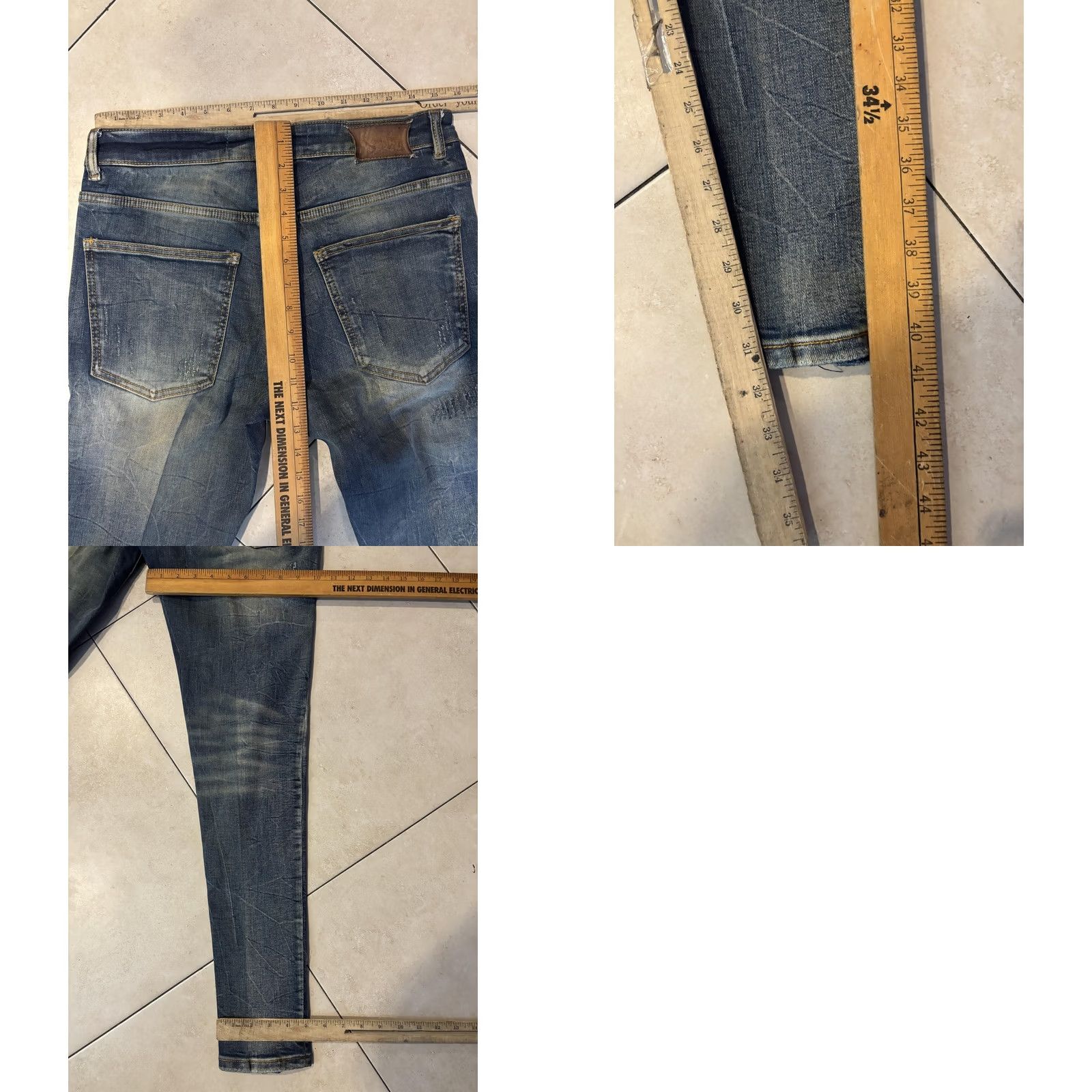 Denime VALABASAS Jeans Mens 32x32 Blue Medium Wash Distressed Skinny Stretch Denim Size US 32 / EU 48 - 8 Thumbnail