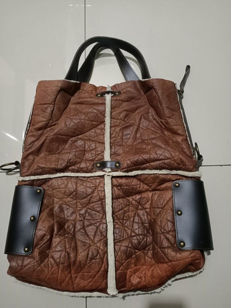 Genuine Leather Vintage Aleanto Collezioni Shearling Leather Tote Italy Size ONE SIZE - 3 Thumbnail