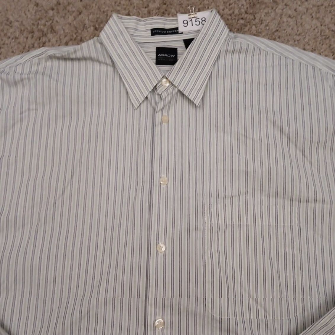 Arrow Arrow Shirt Mens XLT Gray Green Striped Long Sleeve Button Up Cotton Size US XL / EU 56 / 4 - 2 Thumbnail