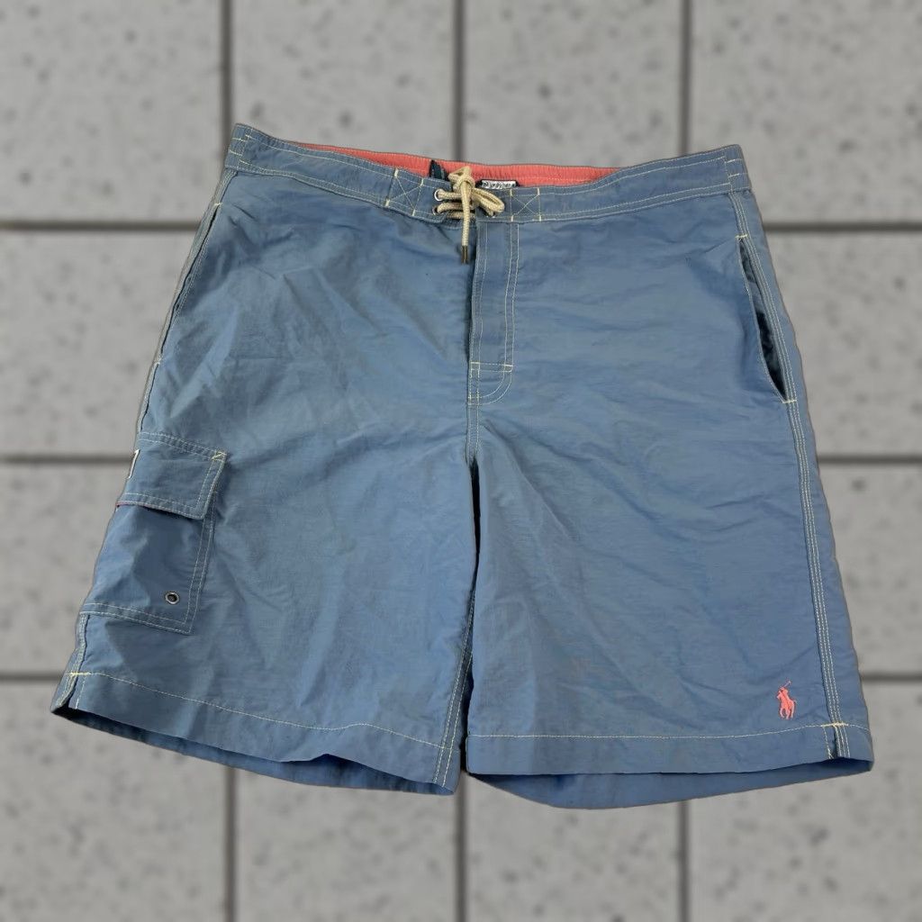 Polo Ralph Lauren Polo Ralph Lauren Bottom Mens Trunks Medium Blue Lined Swim Polyester Blend 90s Beach Comfortable Drawstring Pockets (Stain) Size US M / EU 48-50 / 2 - 1 Thumbnail
