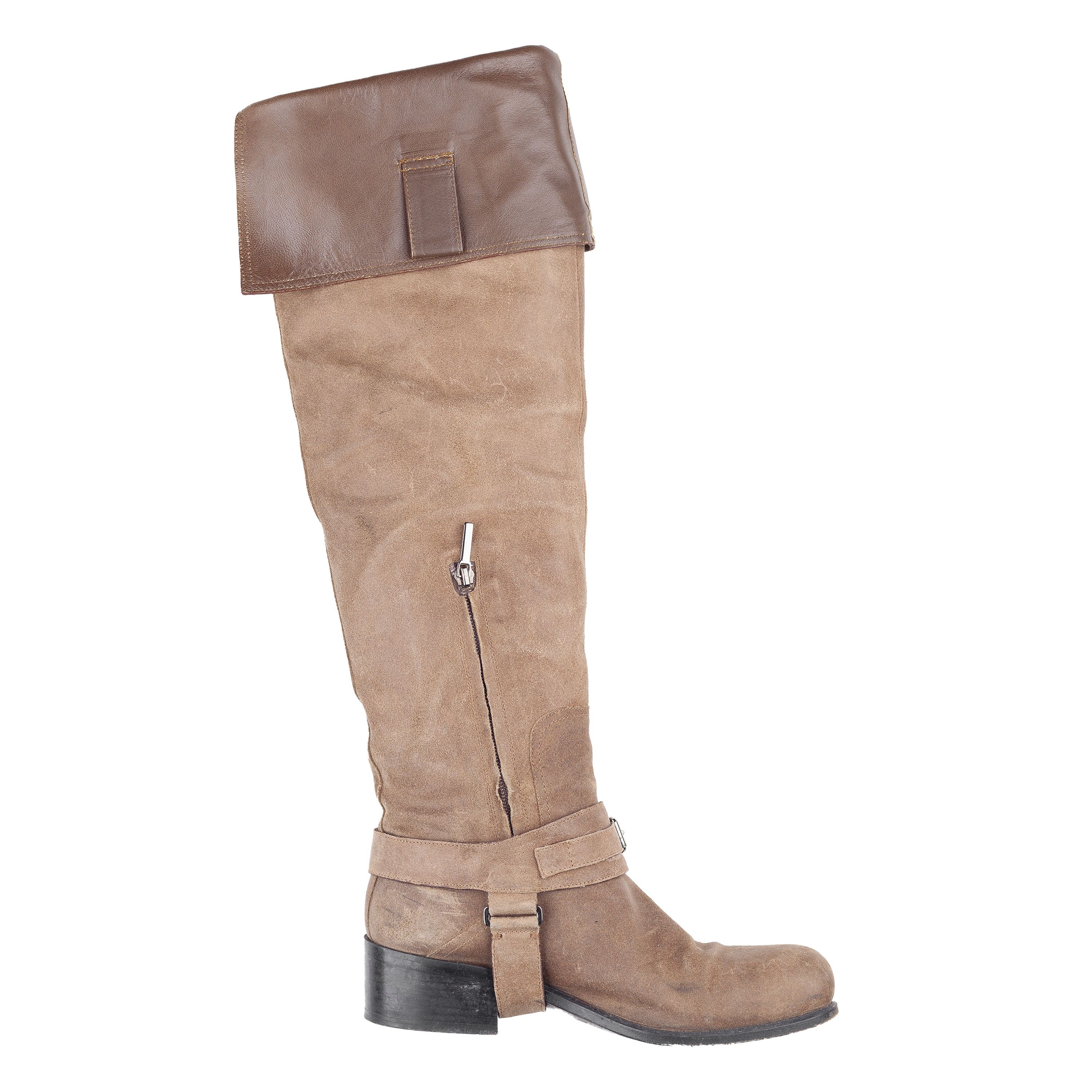 Dior Christian Dior Over The Knee Brown Leather Boots (37,5 EU) Size US 6.5 / IT 36.5 - 4 Thumbnail