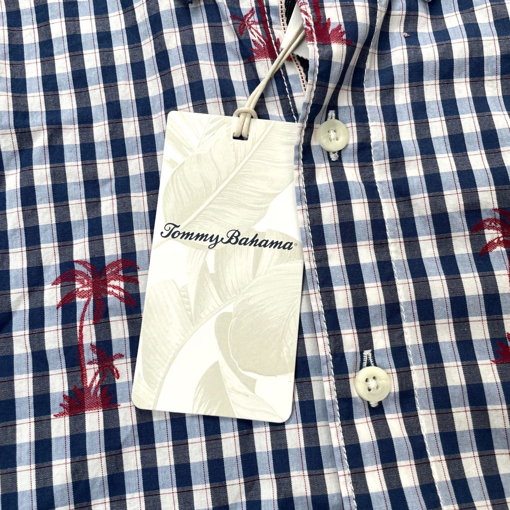 Tommy Bahama Tommy Bahama Shirt Mens Medium Blue Plaid Palm Tree Print Cotton Button Down Shirt Size US M / EU 48-50 / 2 - 3 Thumbnail