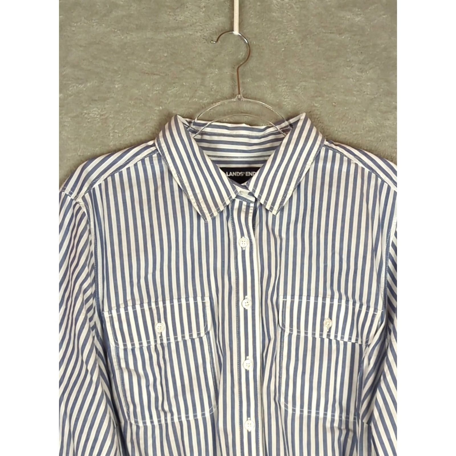 Lands' End Lands' End Shirt Dress 1X Blue Ombre Button Front Collared Long Sleeve Knee Length Plus Size Womens Vintage No N/A Size XL / US 12-14 / IT 48-50 - 3 Thumbnail