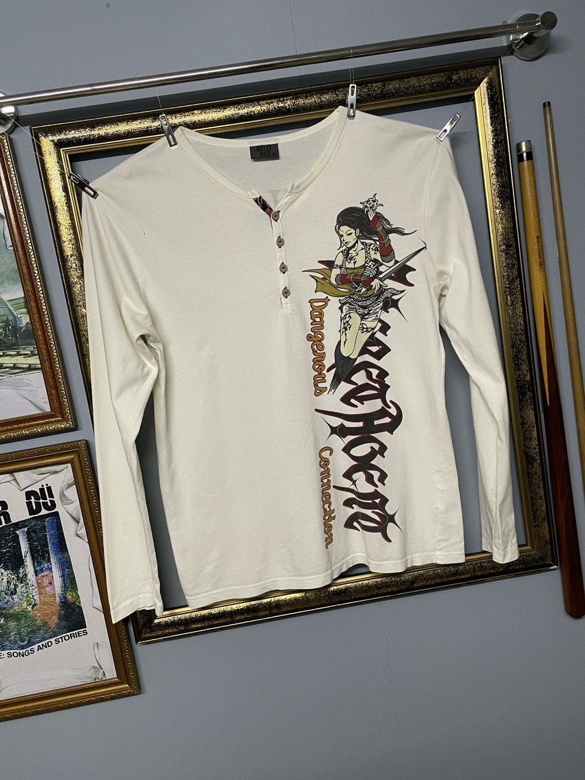 Vintage 90s Japan Designer Bullet Noise Yakuza Art Work Tee main image 3