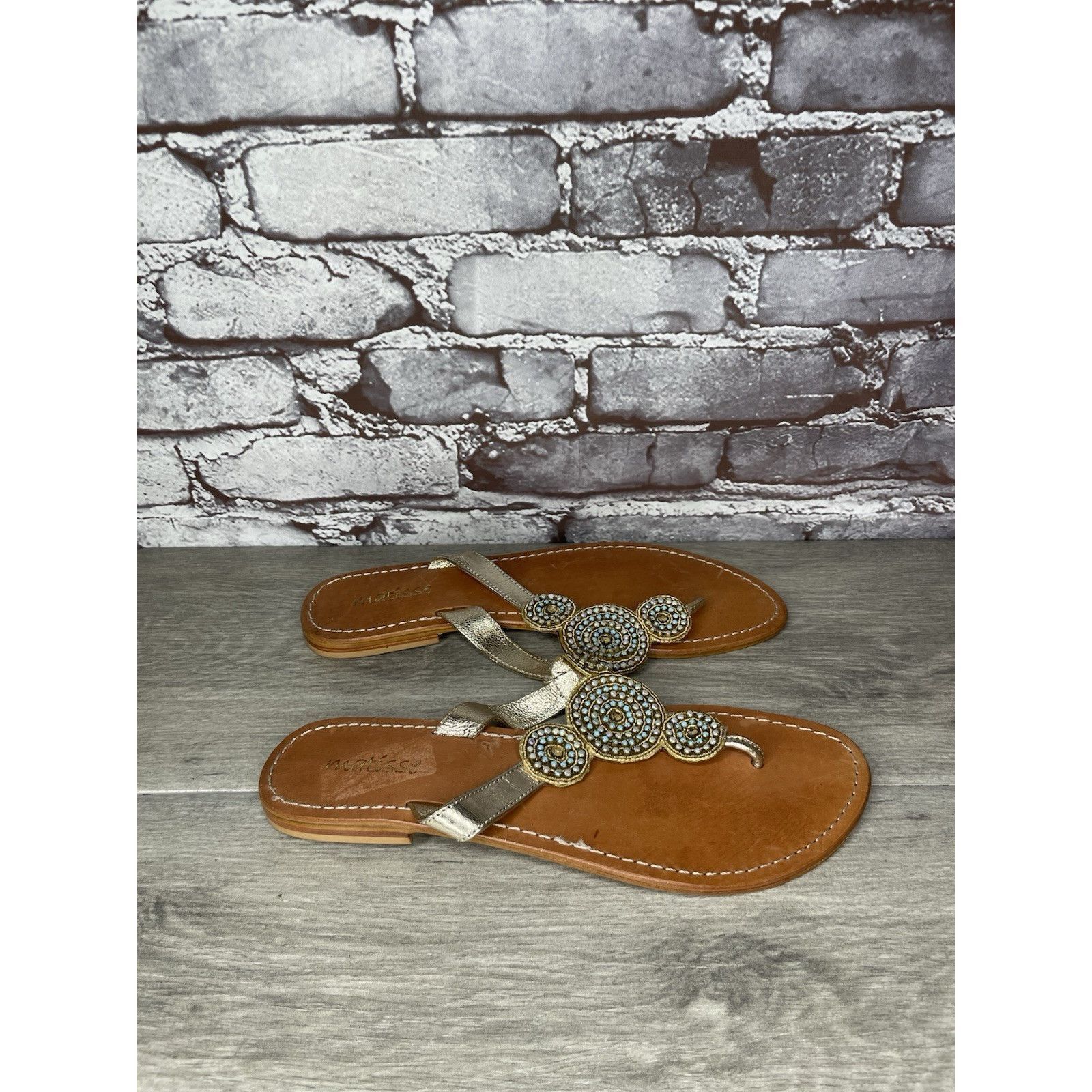 Matiere Studio Matisse Silver Leather Beaded Embellished Flat Thong Sandals Size US 11 / IT 41 - 9 Thumbnail