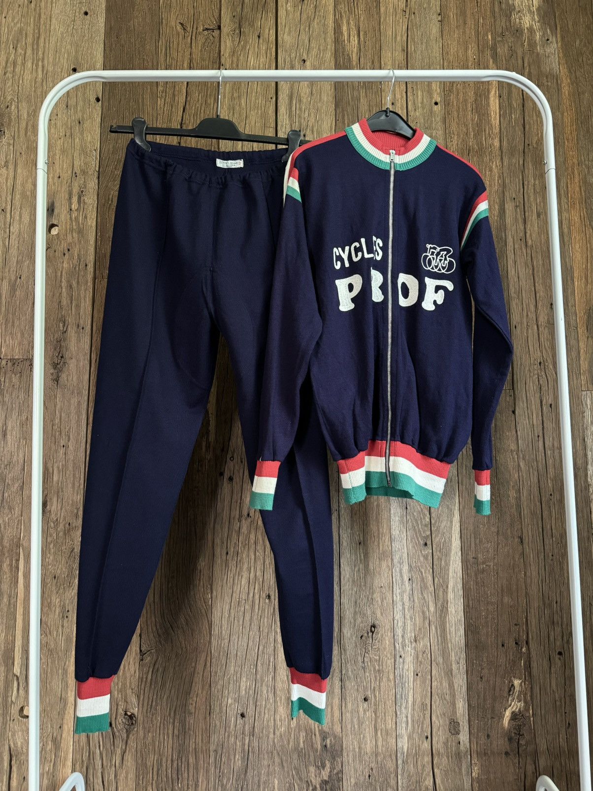 image of Cycle x Tour De France 1960S De Marchi Conegliano Italian Cycling Wool Suit in Navy Purple (Size Me