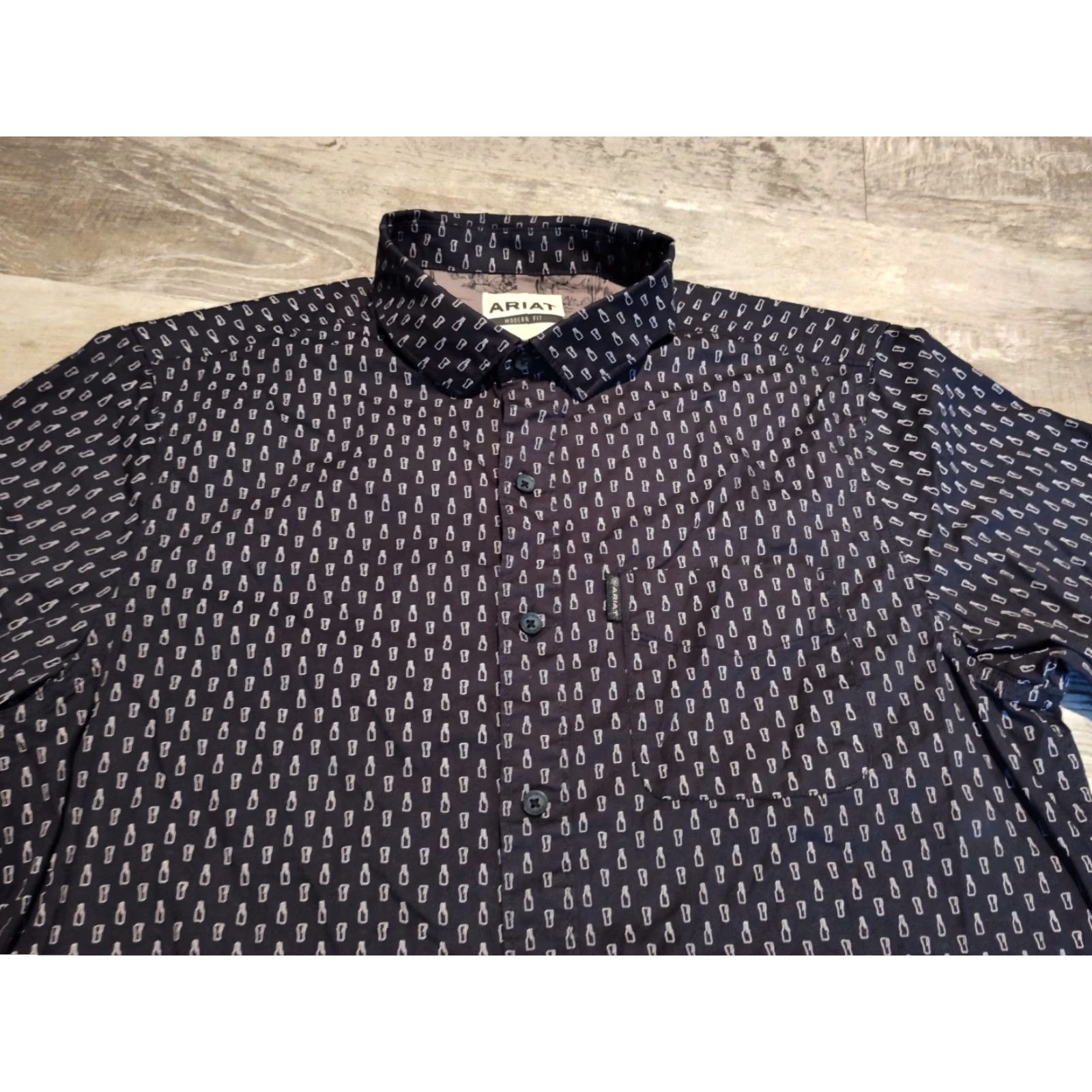 Ariat Ariat Men's Long Sleeve Shirt Casual / Party / Formal Beer Drinks All Over Print M Black Size US M / EU 48-50 / 2 - 6 Thumbnail