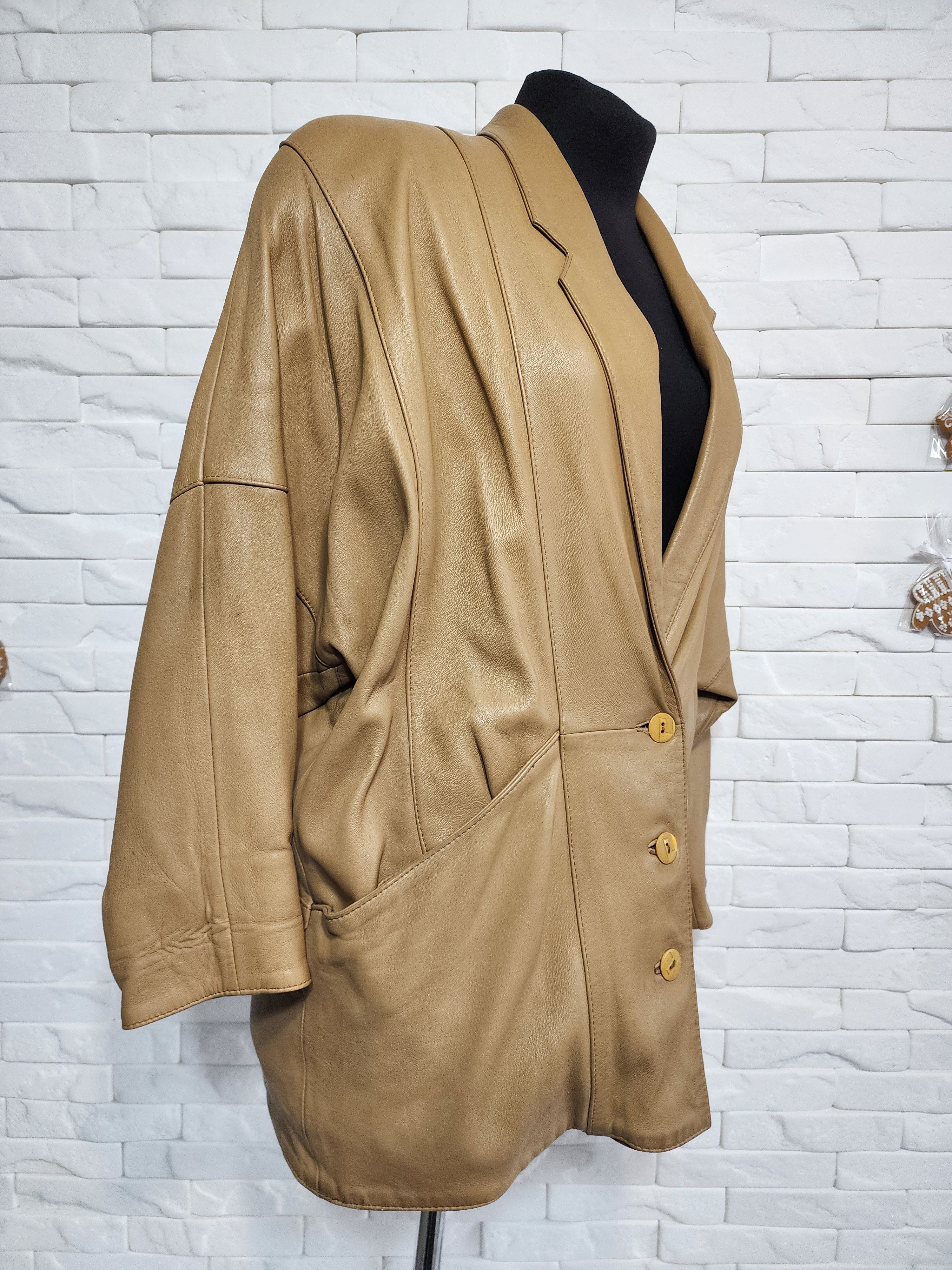 Other Brown Leather Jacket: Classic Button Front Coat Size L / US 10 / IT 46 - 3 Thumbnail