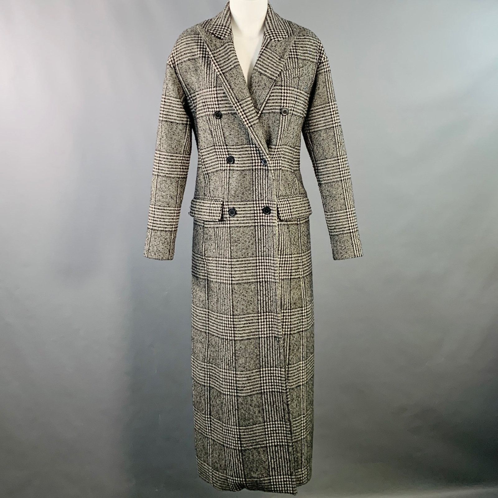 Michael Kors Size S Black White Wool Blend Plaid Double Breasted Coat Size S / US 4 / IT 40 - 1 Thumbnail