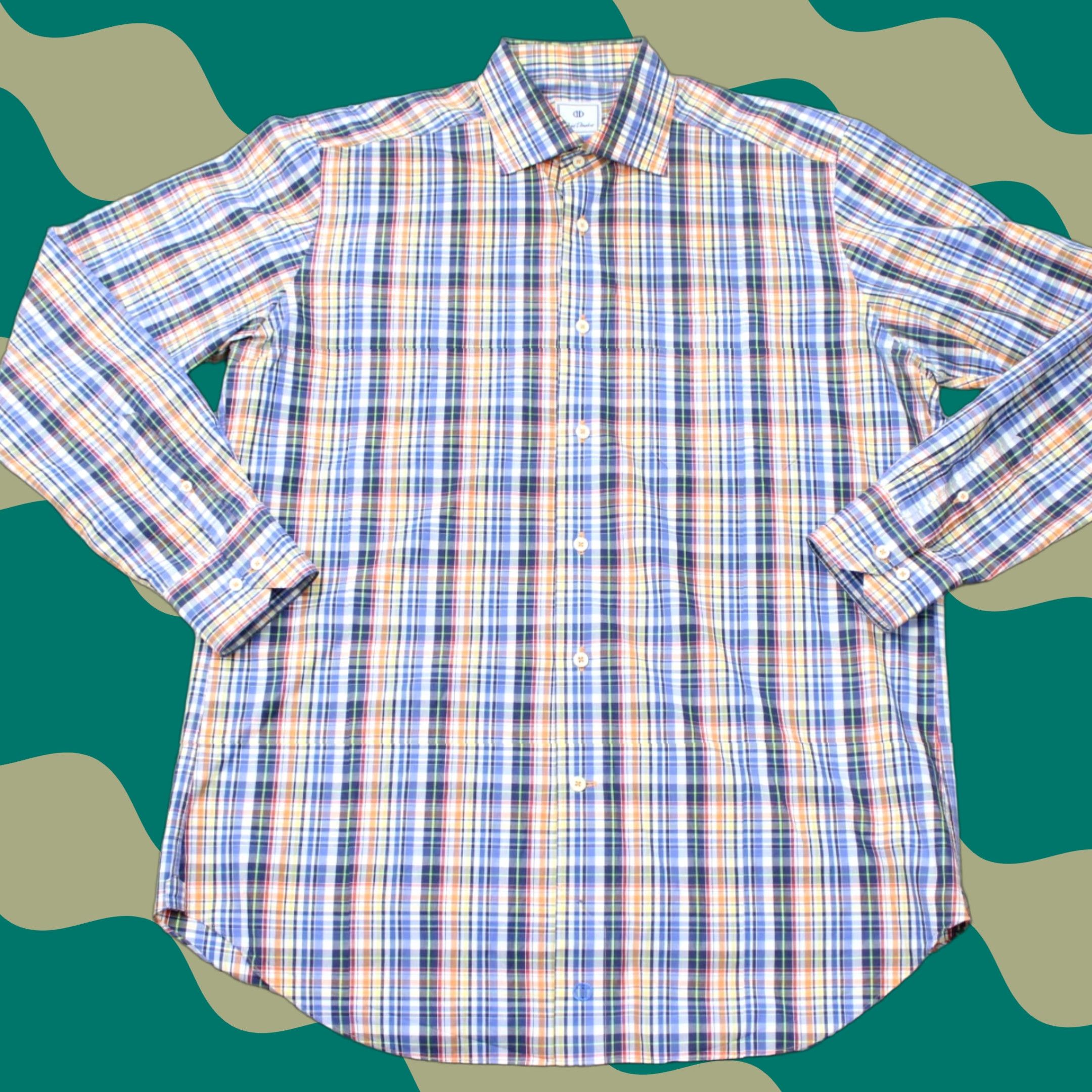 David Donahue David Donahue Shirt Mens XL Blue/Orange/Yellow 100% Cotton Long Sleeve Button Up Shirt Size US XL / EU 56 / 4 - 1 Thumbnail