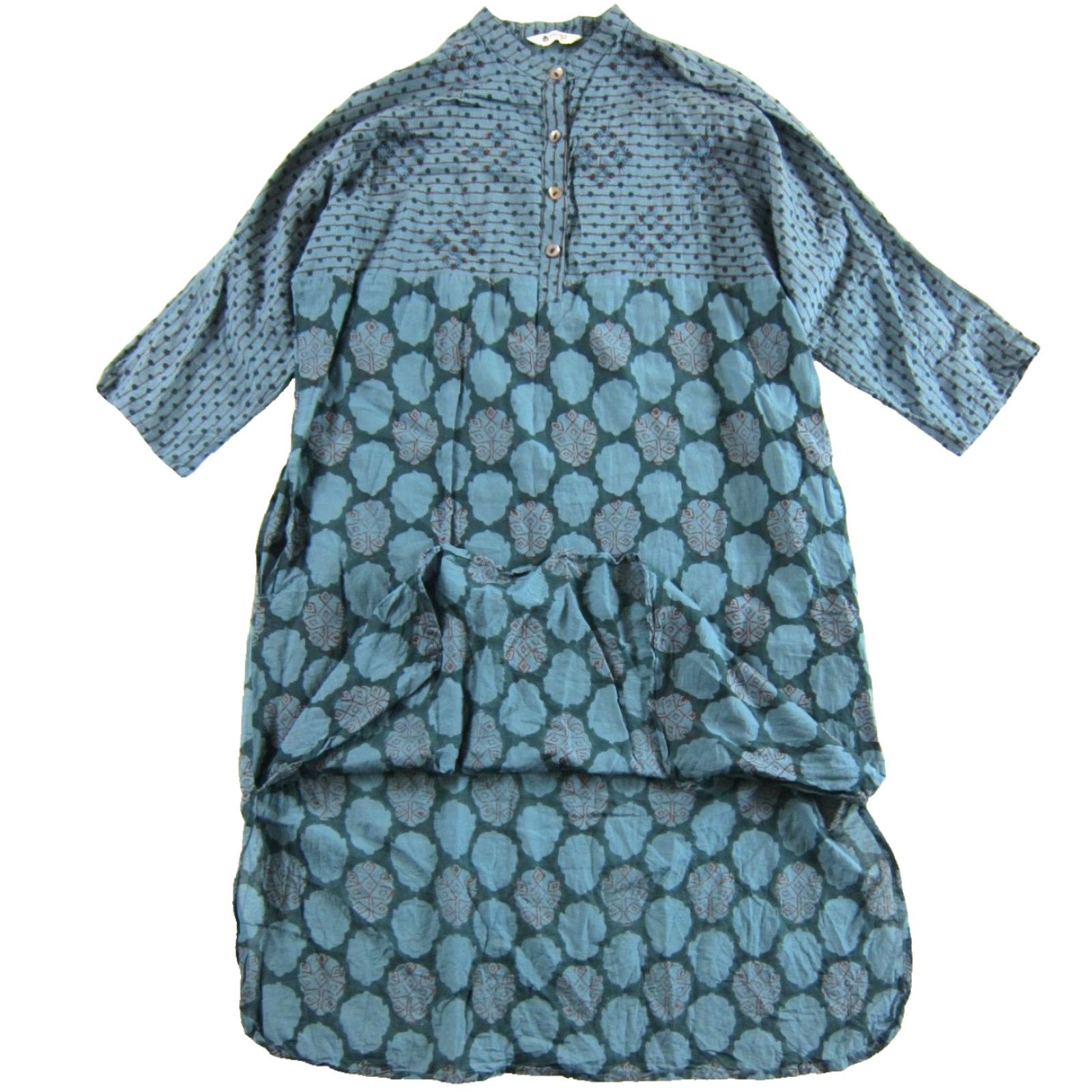 Market Market Place Handwork India Green Tunic Dress XS 3/4 Sleeve Pockets Floral Cotton Shirt Dress Womens Vintage? Size XS / US 0-2 / IT 36-38 - 5 Thumbnail
