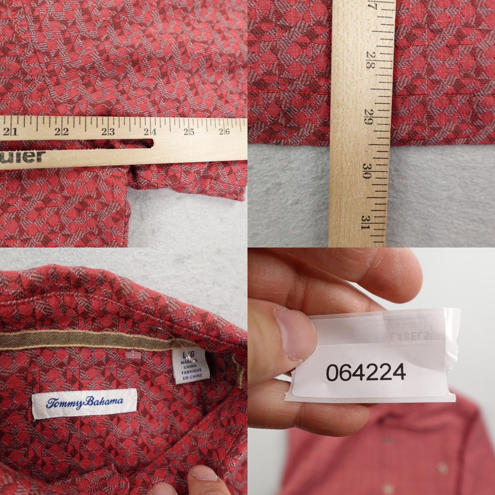 Tommy Bahama Tommy Bahama Shirt Mens Large Red Abstract Silk Blend Hawaiian Aloha Camp Button-Up Short Sleeve Geometric Beach Mens Size US L / EU 52-54 / 3 - 8 Thumbnail