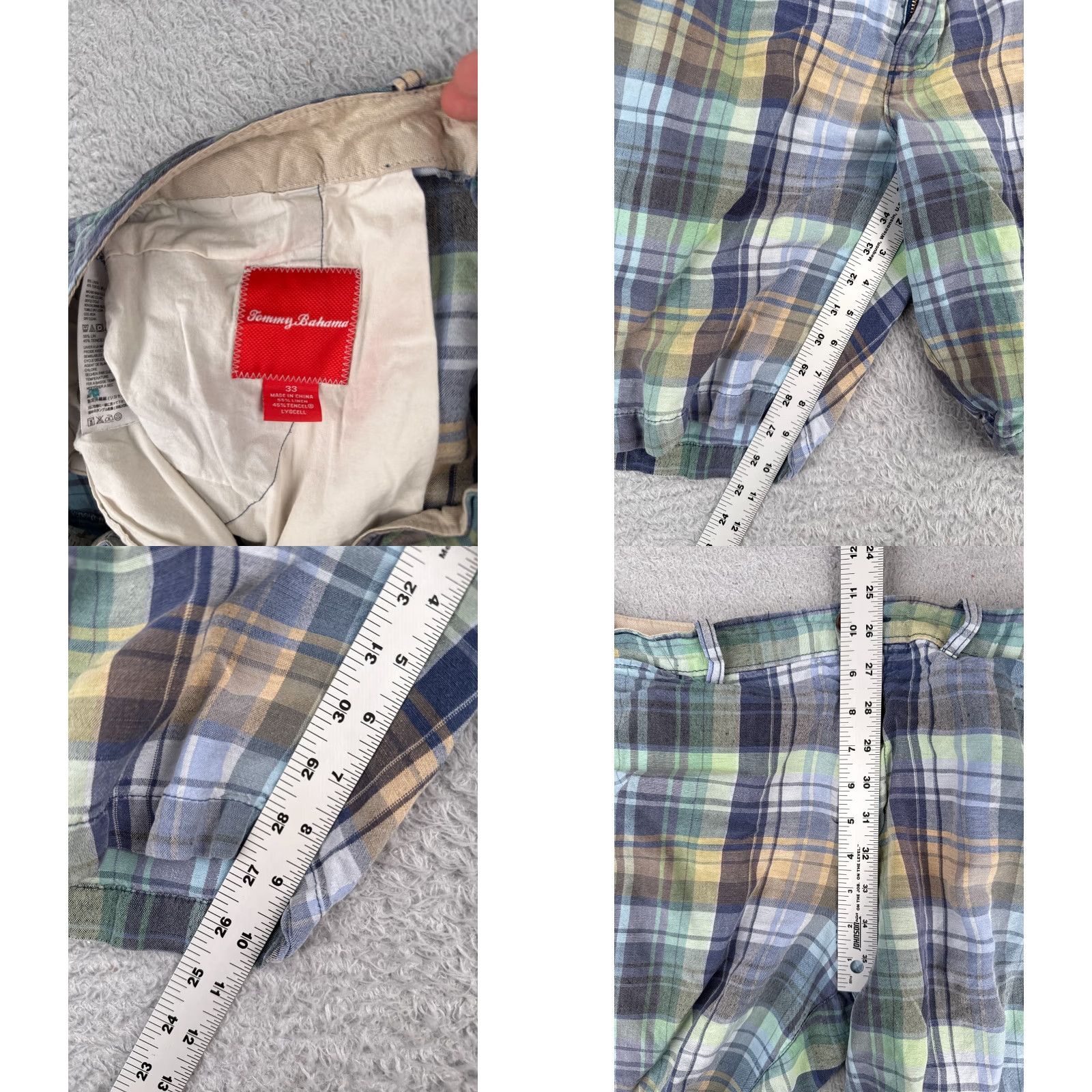 Tommy Bahama Tommy Bahama Shorts Men 33 Blue Plaid Linen Tencel Beach Resort 33x10 Chino Casual Travel Wallet Pockets Slim Relaxed Mens Size US 33 - 8 Thumbnail
