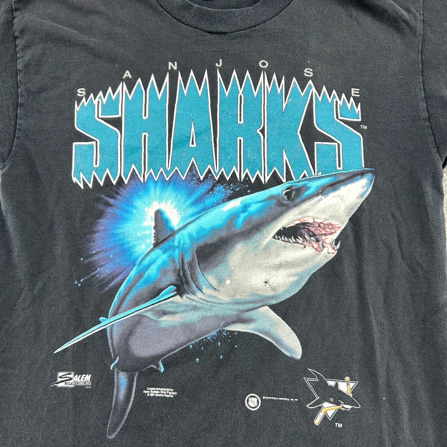Salem Sportswear VINTAGE San Jose Sharks Shirt Mens M Black Cotton Salem Sportswear 90s Size US M / EU 48-50 / 2 - 2 Thumbnail