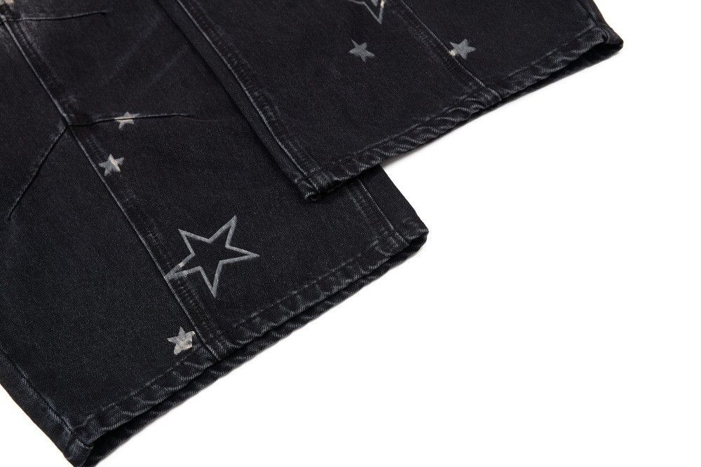 Vintage Hip-hop trendy loose-fitting star-print curved jeans Size US 32 / EU 48 - 6 Thumbnail