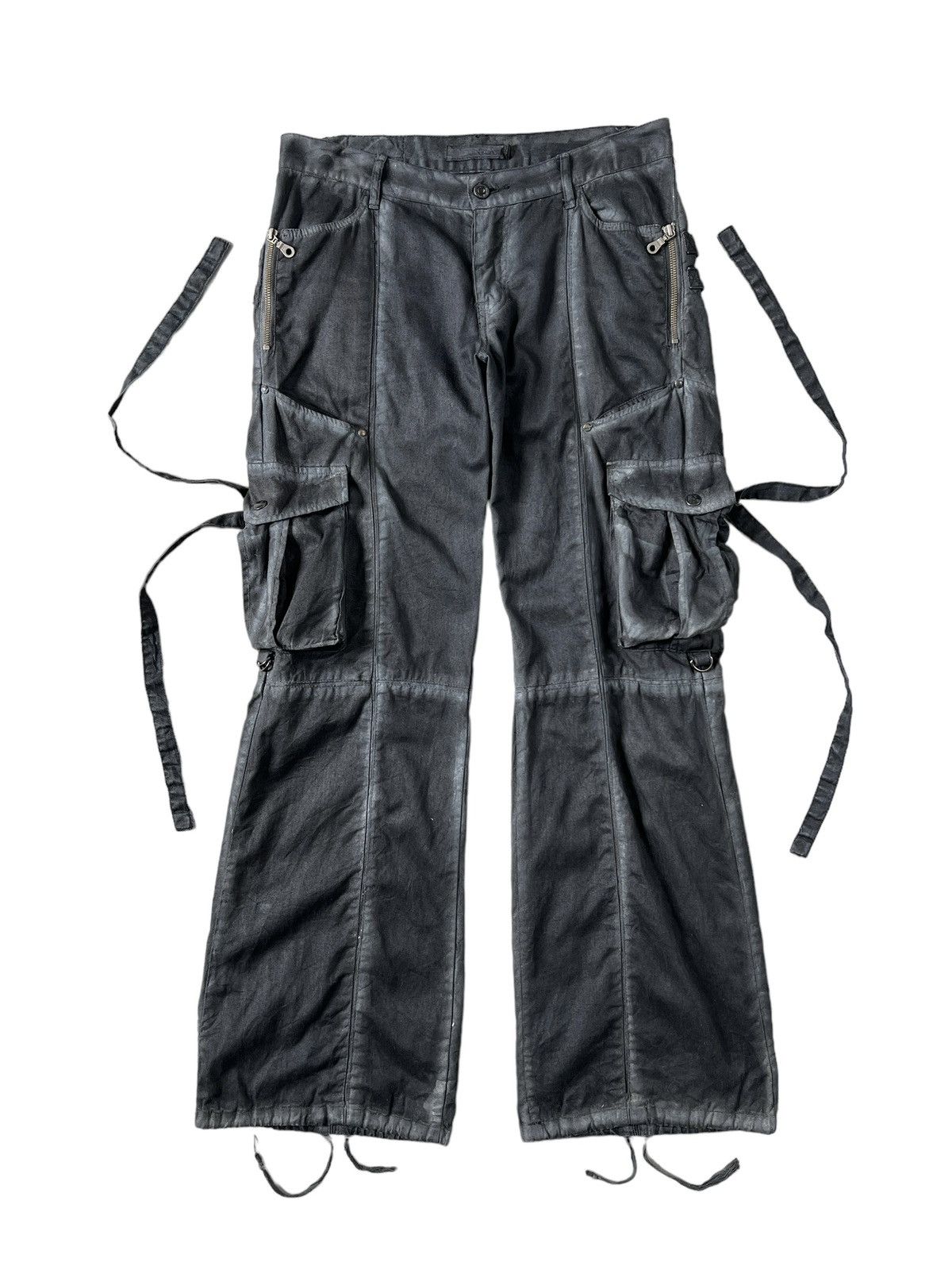 GOSTAR DE FUGA Fuga Black Smoke Bondage Flare Cargo Pants Size US 33 - 1 Thumbnail