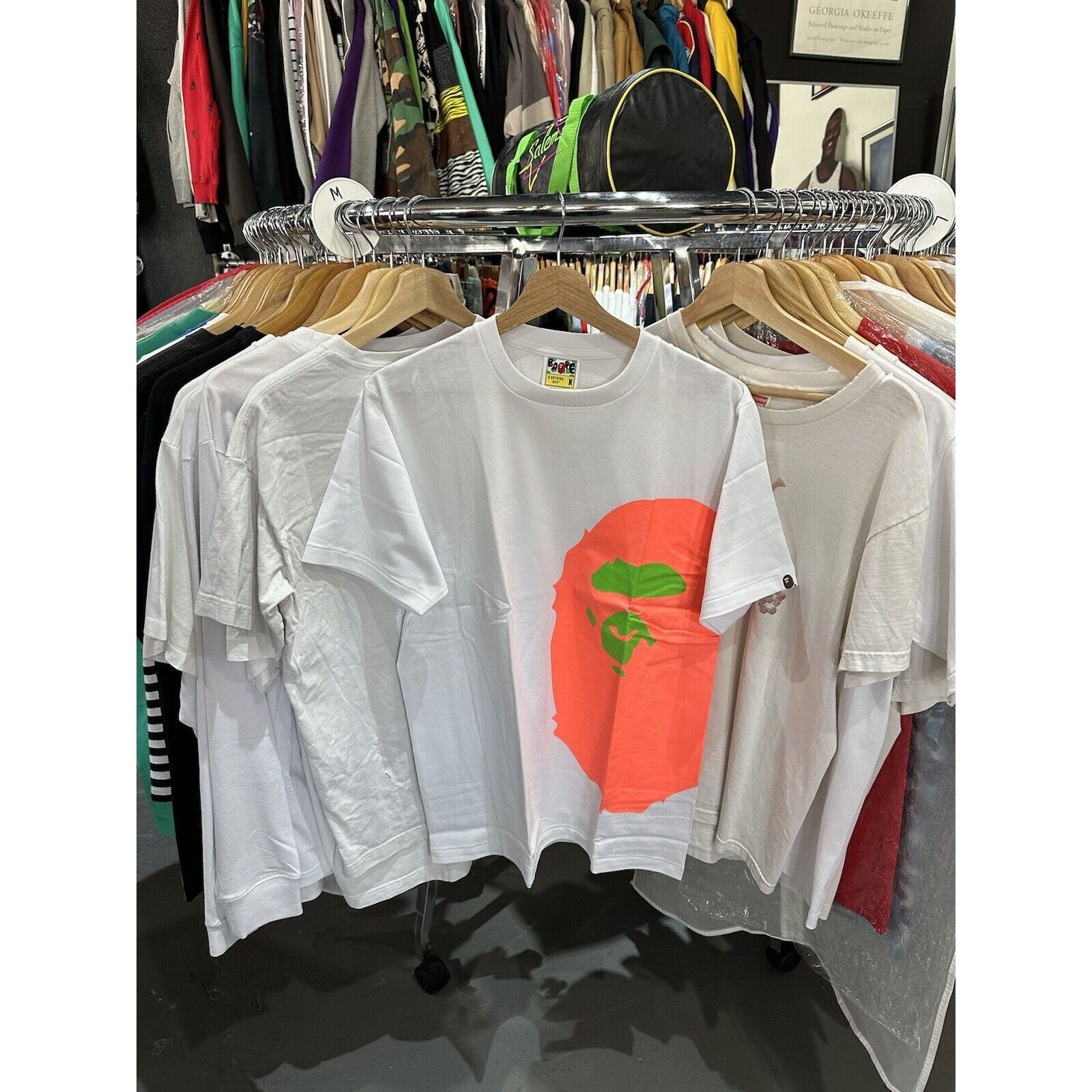 BAPE Neon Side Big Ape Head White Tee discount