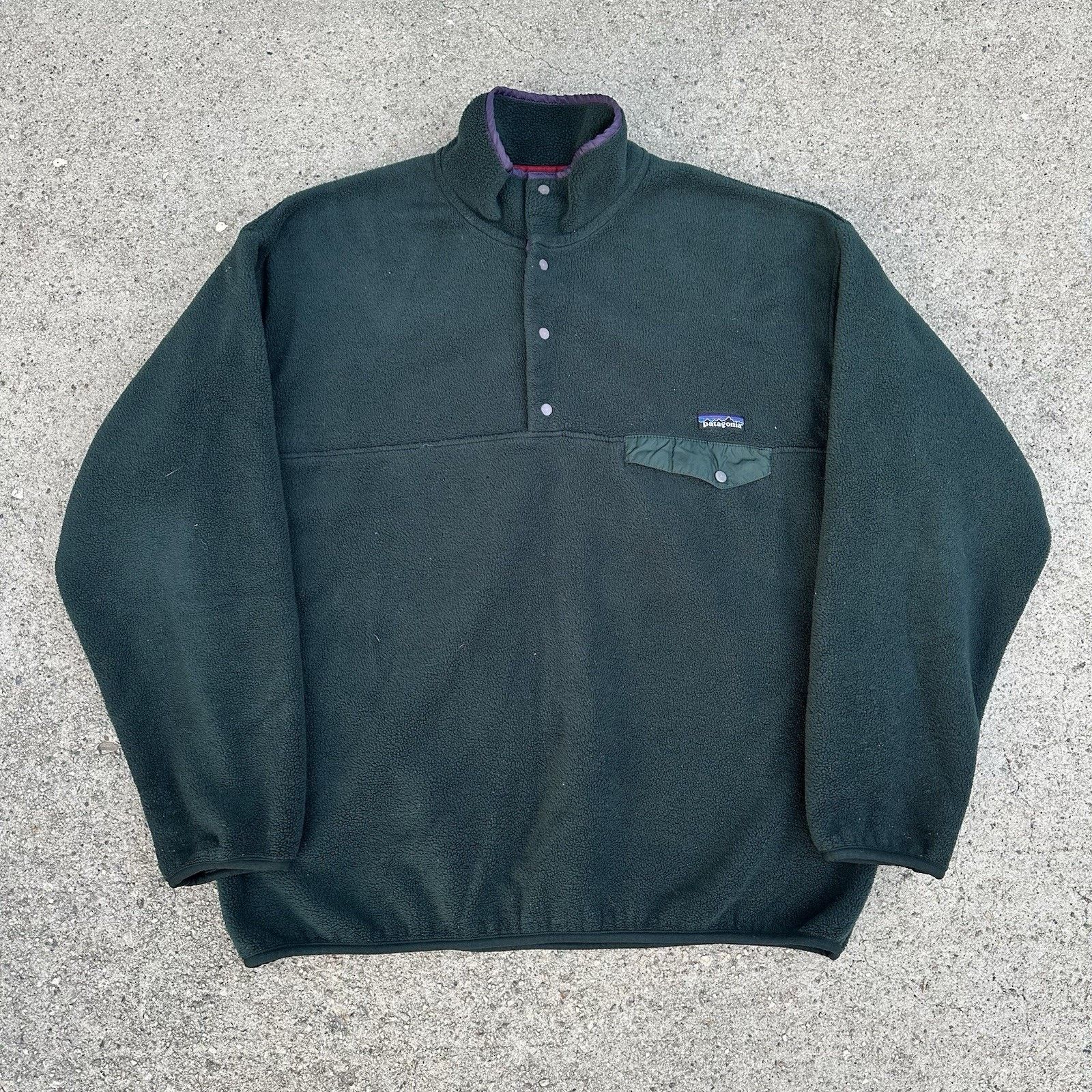 Patagonia × Vintage Vintage 90s Patagonia Synchilla Green Snap T Fleece Sweater Size US XL / EU 56 / 4 - 1 Thumbnail