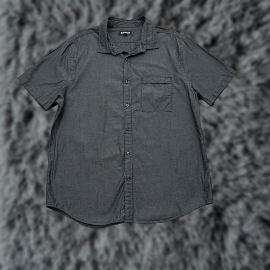 Express Express Shirt Men XL Button-Up 17 17.5 Minimalist Office Streetwear Modern Urban Gray Short Sleeve Collared 100% Cotton Size US XL / EU 56 / 4 - 1 Thumbnail
