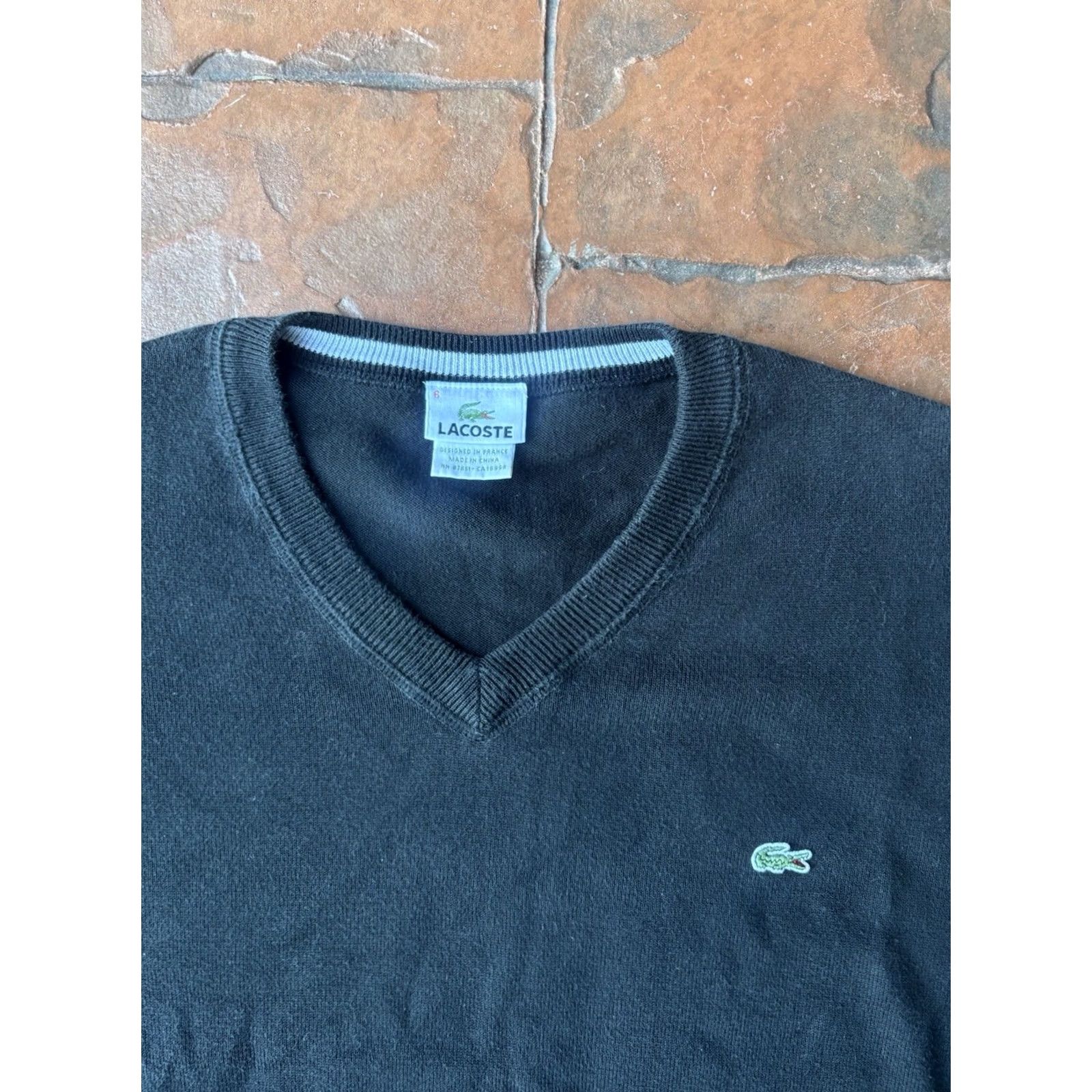 Lacoste VINTAGE Lacoste V-Neck Sweater Men’s 6 Black Pullover Knitted Pullover Logo Preppy Size US S / EU 44-46 / 1 - 2 Thumbnail