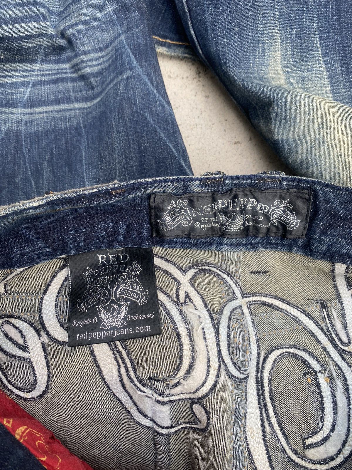 If Six Was Nine × Le Grande Bleu (L.G.B.) Flare Jeans Red Papper Clawmark Studded Cross Bootcut Size US 30 / EU 46 - 25 Thumbnail