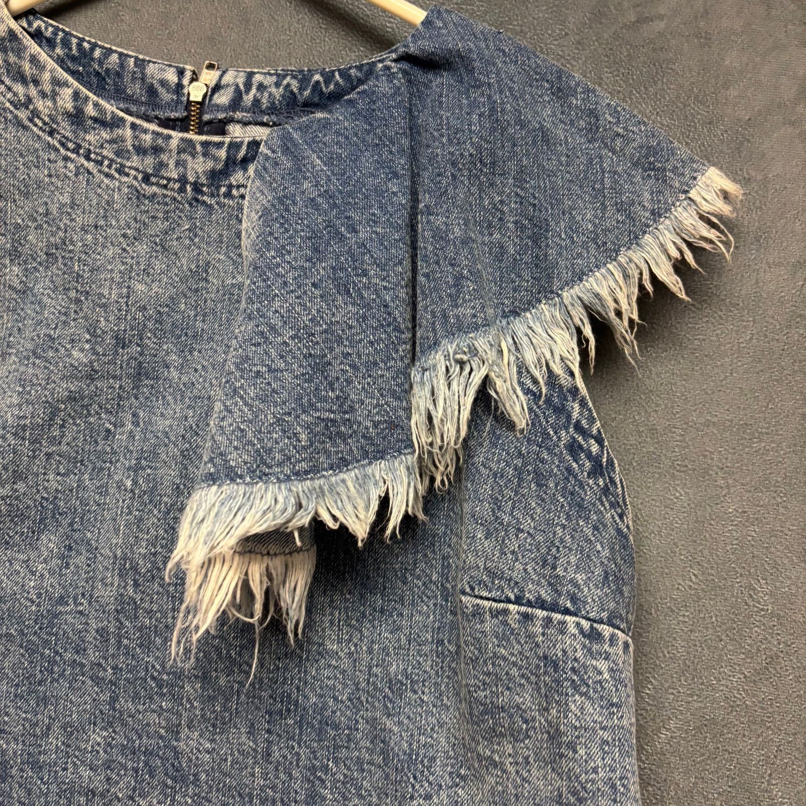 Zara Zara Trafaluc Denim Blouse Asymmetric Retro 80 Style Rock Size M / US 6-8 / IT 42-44 - 2 Thumbnail