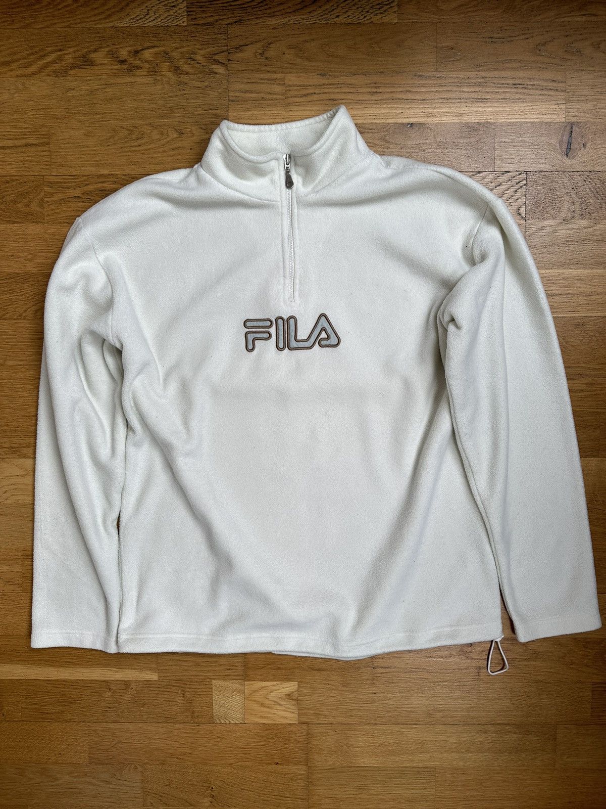image of Fleece Fila Speelout Logo Vintage Sweater Pullover Jumper in Cream, Men's (Size XL)