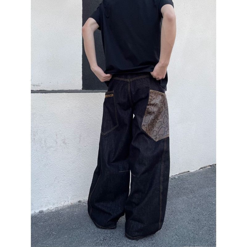 Japanese Brand Retro straight leg wide leg patchwork pocket jeans Size US 32 / EU 48 - 3 Thumbnail
