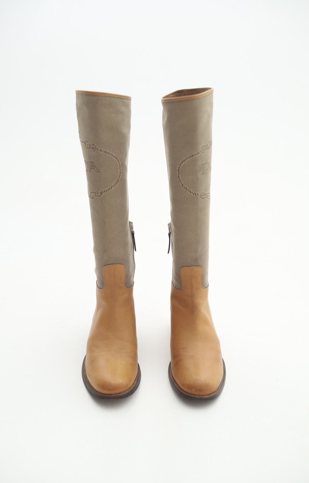 Prada PRADA MILANO Boots Leather Riding Tall Shoes Jacquard Logo Size US 6 / IT 36 - 2 Thumbnail