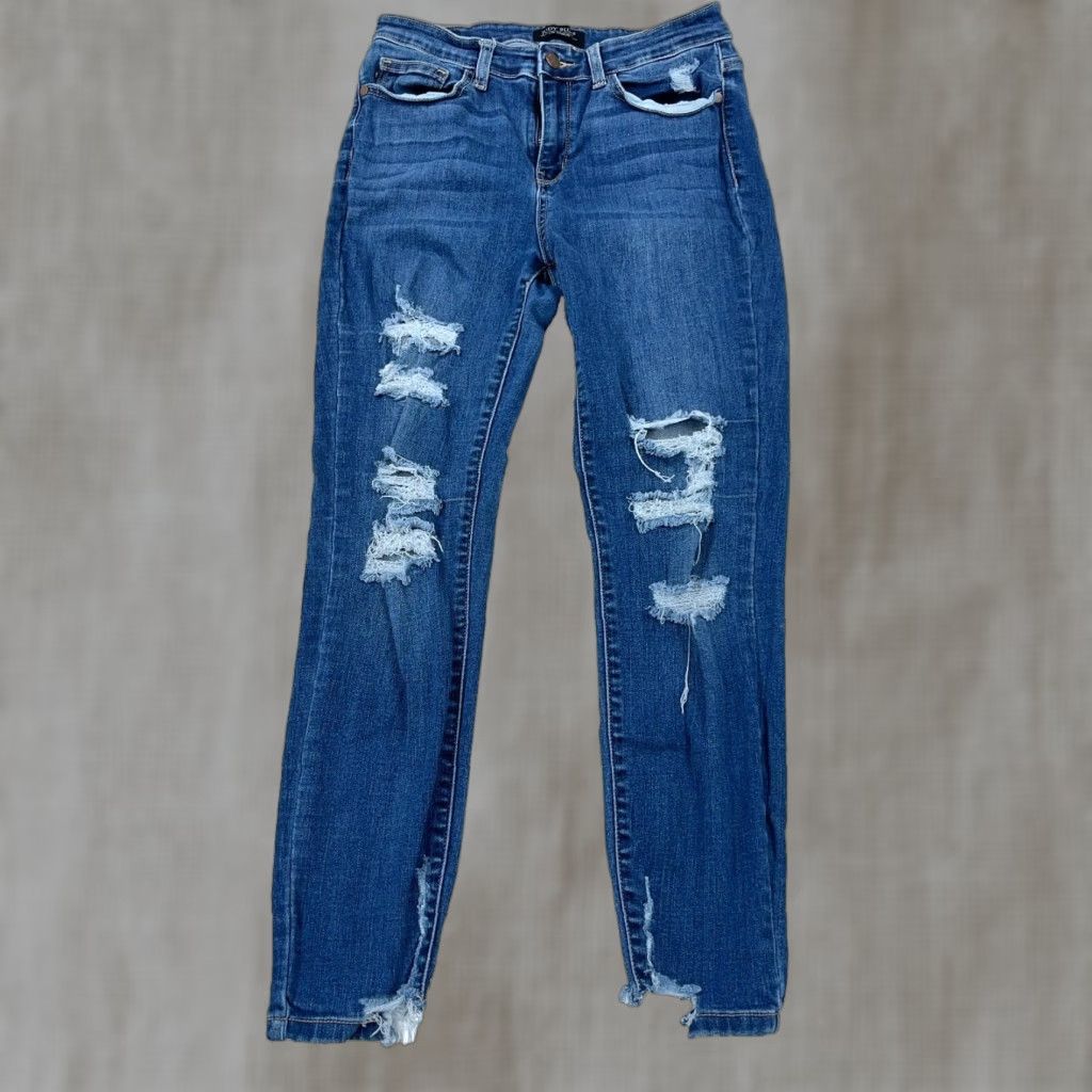 Vintage Judy Blue Jeans Women 29 Skinny Distressed Holes Med Wash Stretch Jeans Blue 5-Pocket Design Mens? Size 29" - 1 Thumbnail