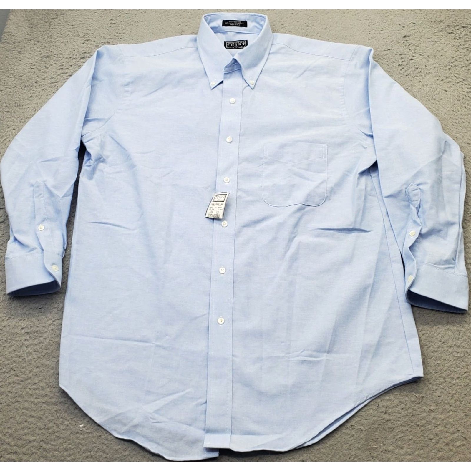 Vintage Windsor Dress Shirt Men 16.5 Blue Wrinkle Free Collar Button Down Formal Size 46R - 2 Thumbnail