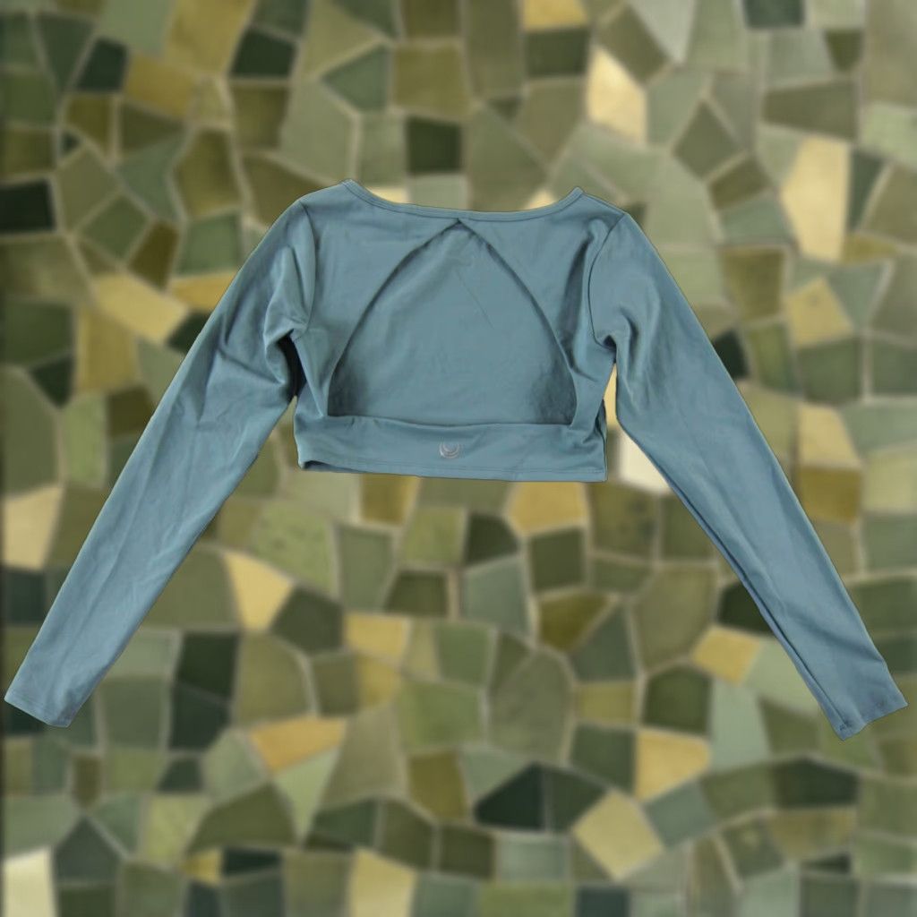 Vintage Lazuli Label Shirt Cropped Open Back Green Stretch Long Sleeve NWT Medium Blouse Women Size M / US 6-8 / IT 42-44 - 1 Thumbnail