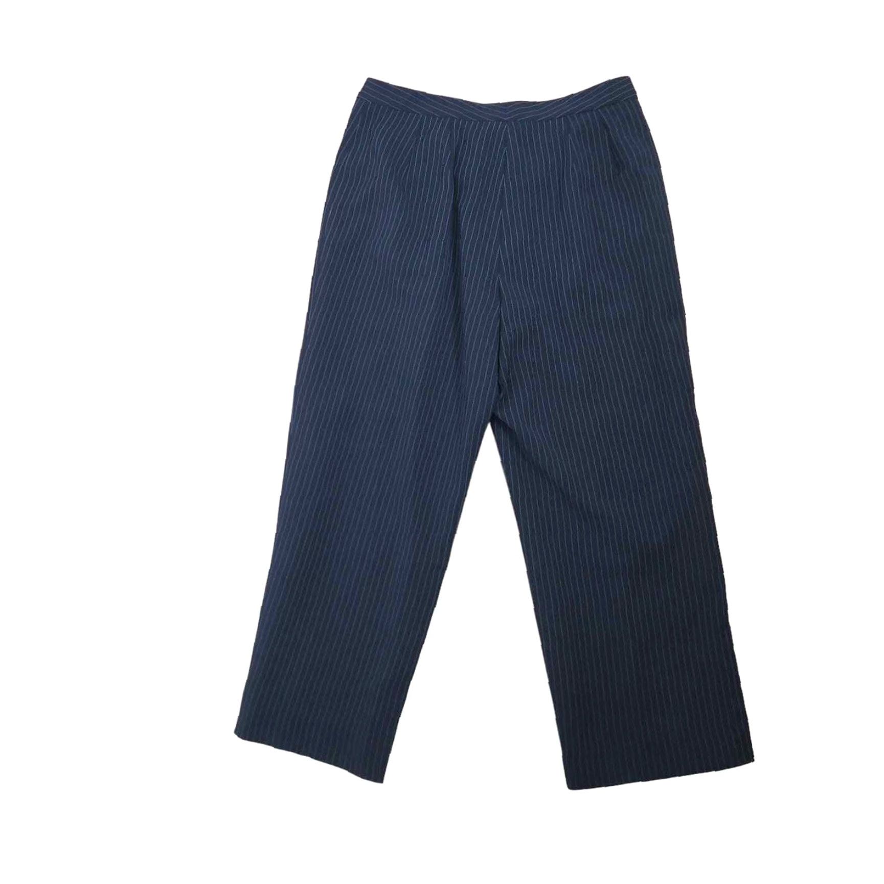 Vintage VINTAGE 90s Navy Blue Pinstripe Wide Leg Trouser Pants Women 12 Wide-Leg High Rise Polyester Dress Pants 女 Size 34" / US 12 / IT 48 - 3 Thumbnail
