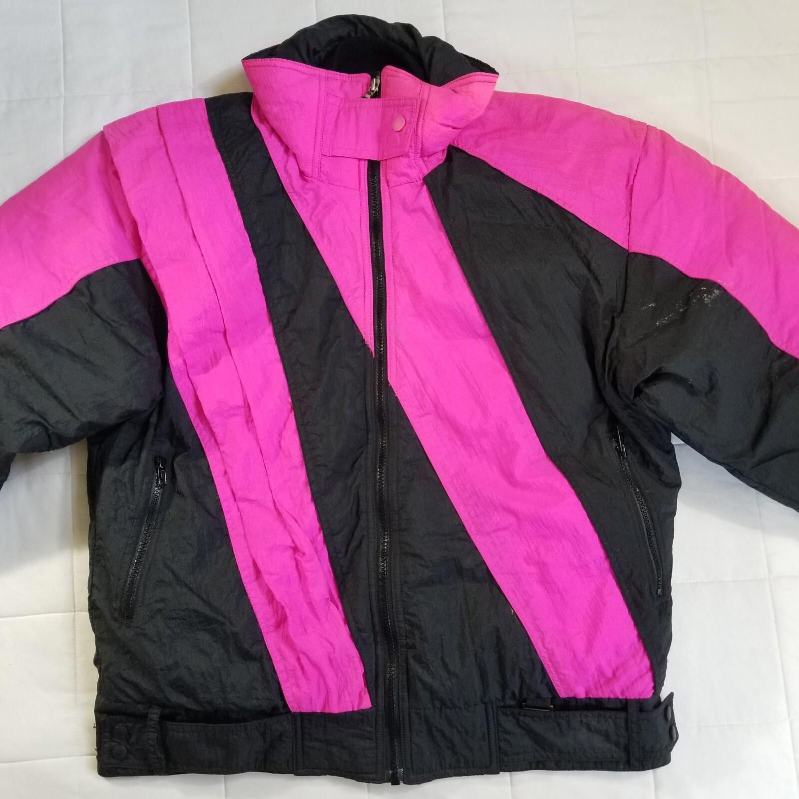 Designer VTG Tyrolia Medium Pink & Black Retro Puffer Jacket 80's Size M / US 6-8 / IT 42-44 - 2 Thumbnail