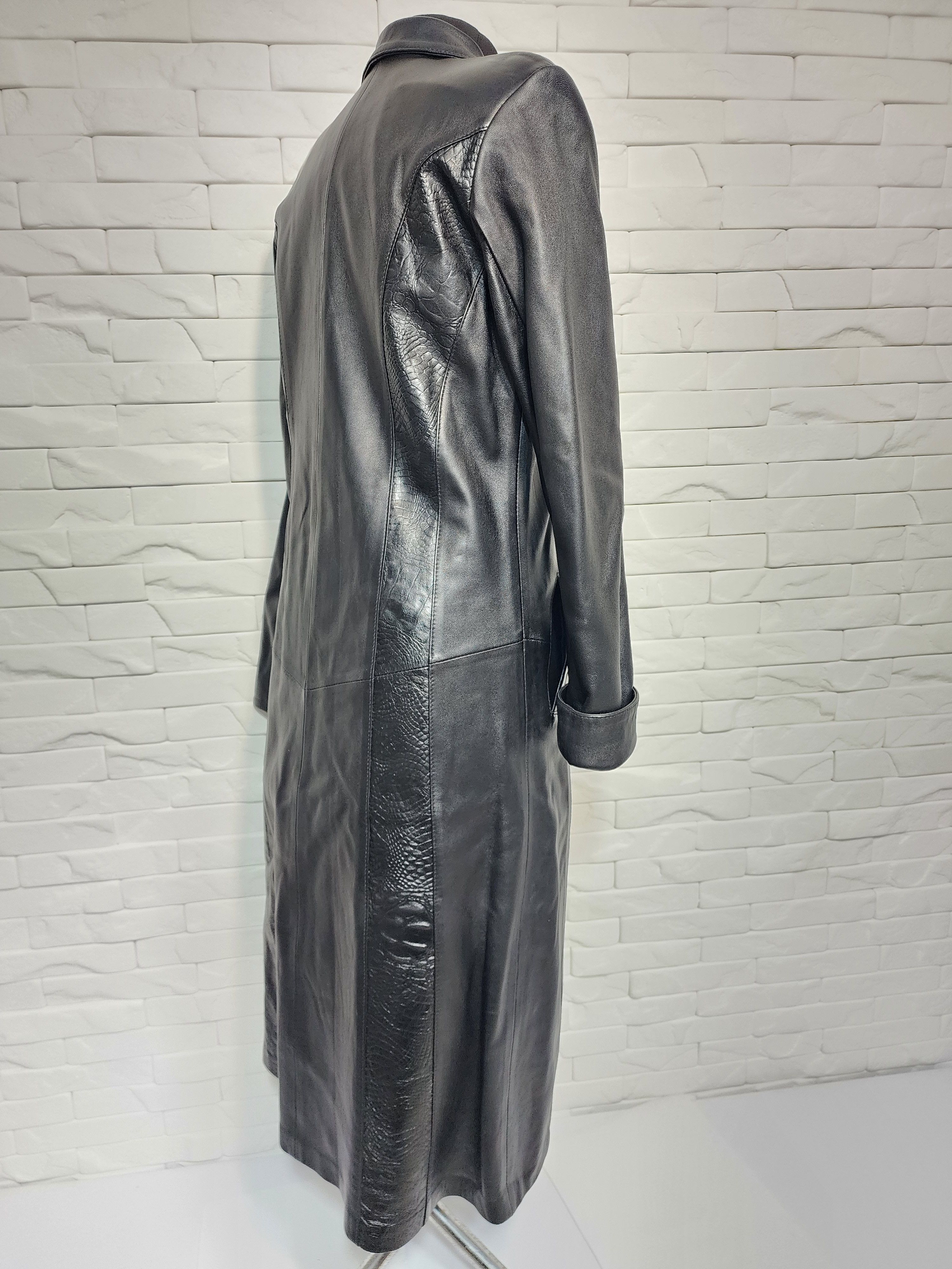 Genuine Leather Elegant Black Leather Raincoat: Women's Long Coat. Size L / US 10 / IT 46 - 5 Thumbnail