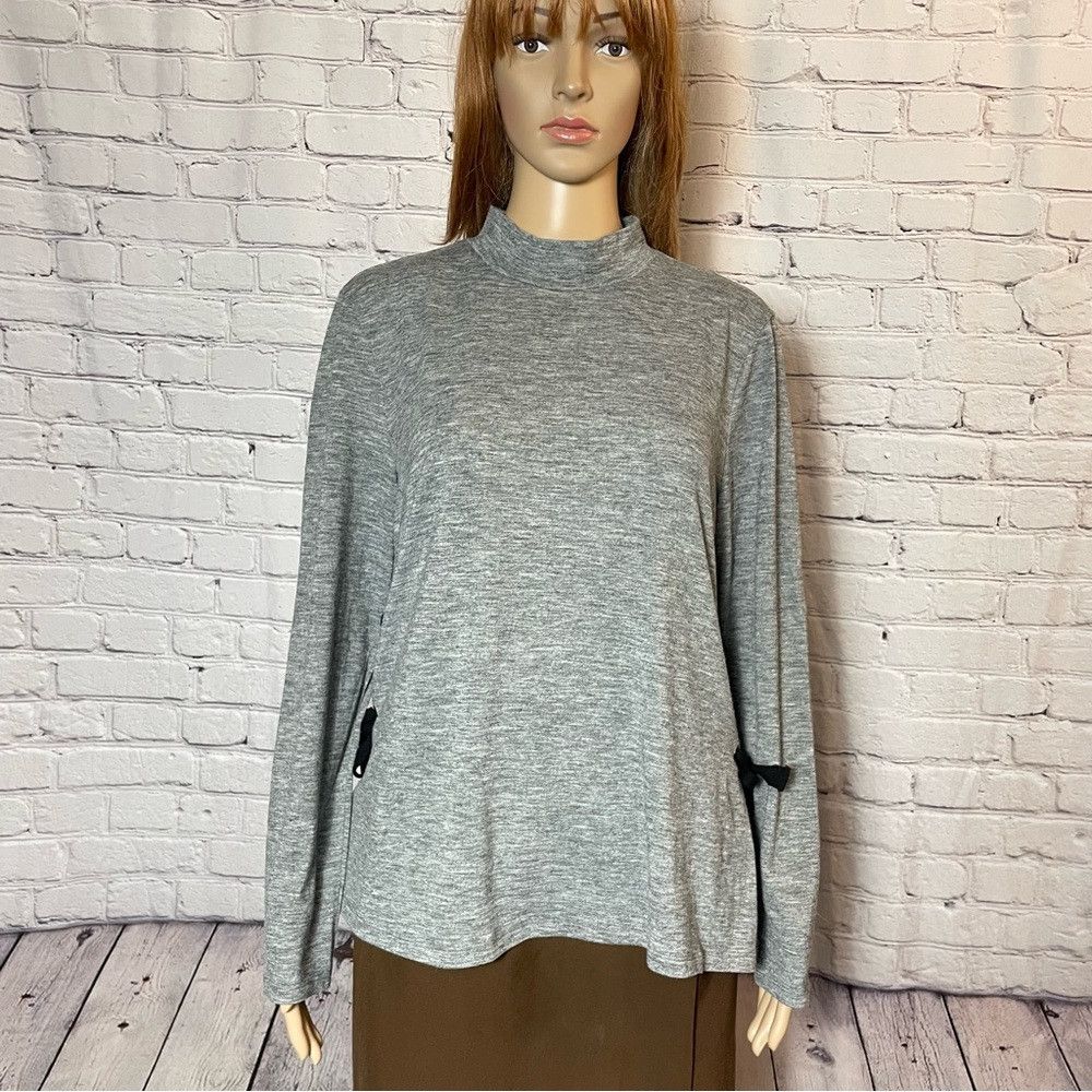 Calvin Klein Calvin Klein Grey Long Sleeve High Neck Side Lace Up Top Si Size L / US 10 / IT 46 - 1 Thumbnail
