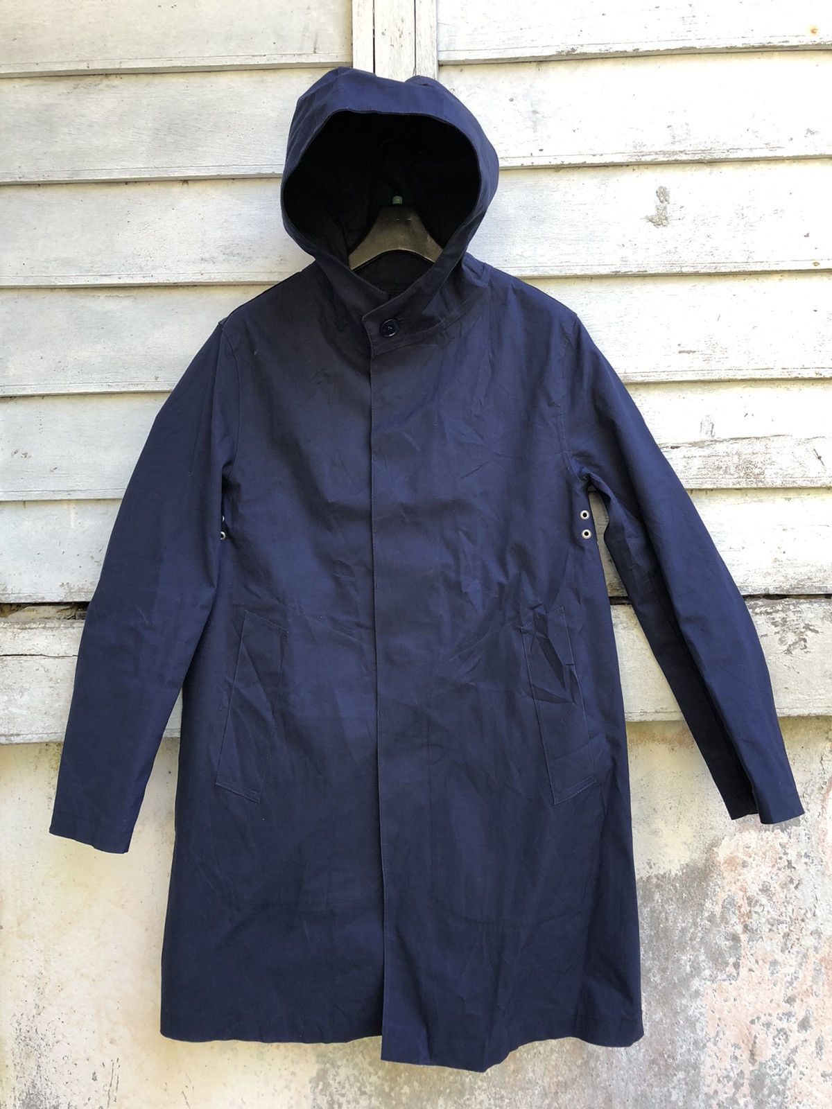 Handmade × Mackintosh Navy Blue Bonded Cotton Hooded Coat Size US S / EU 44-46 / 1 - 2 Thumbnail