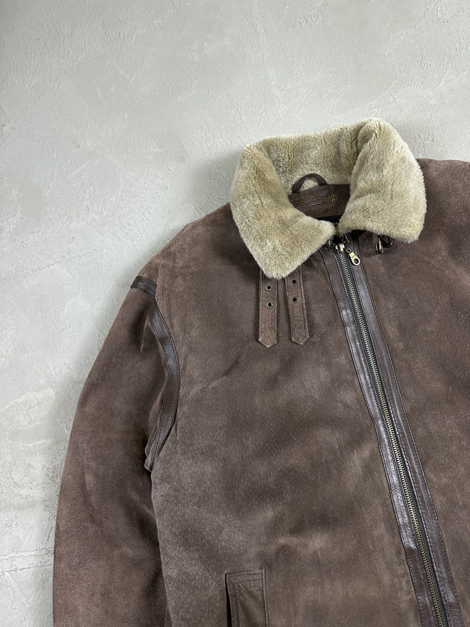 90s Vintage Sheepskin Leather Bomber Boxy Jacket