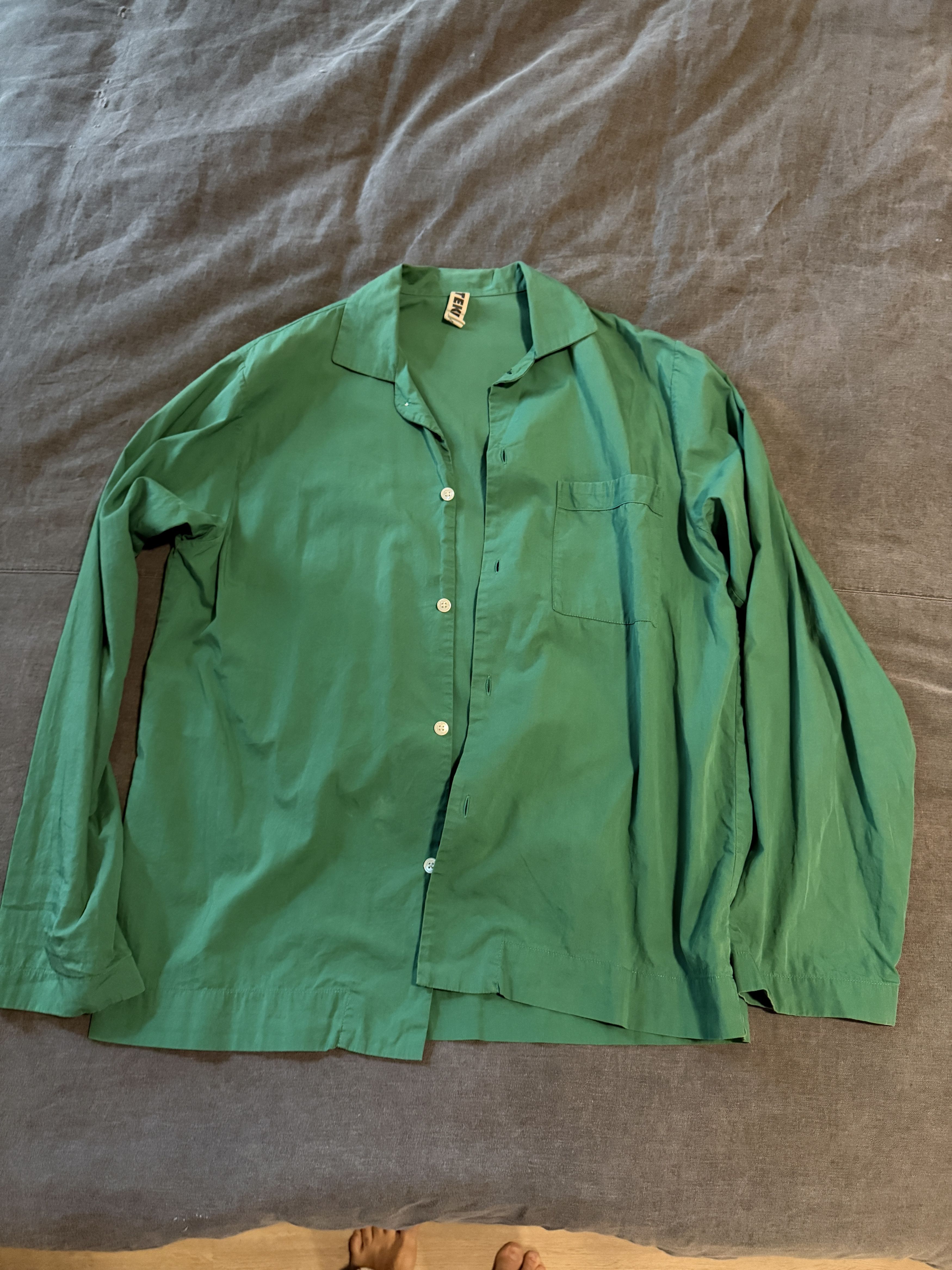 Tekla Green Poplin Long-Sleeved Pyjama Shirt Size US M / EU 48-50 / 2 - 1 Thumbnail