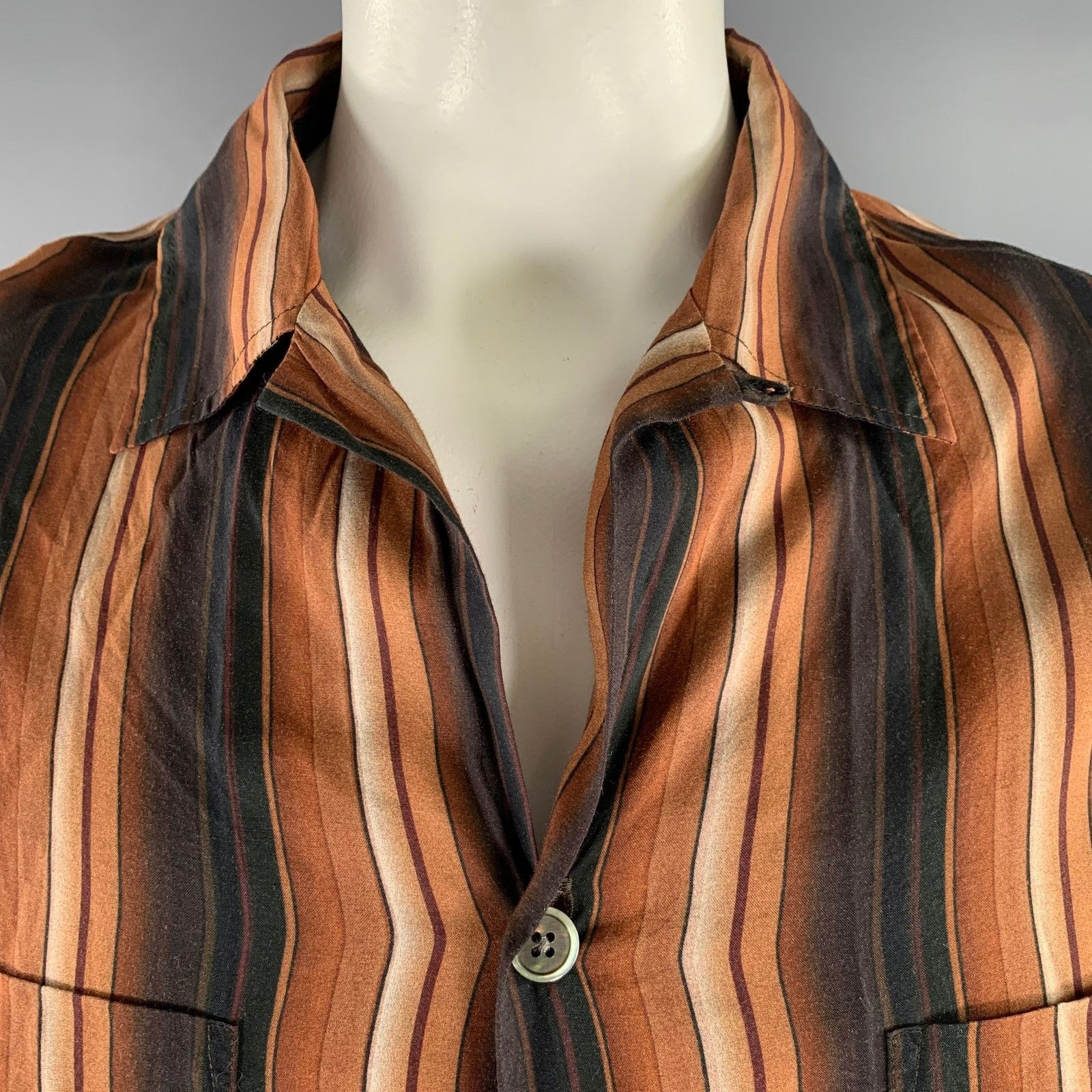 Our Legacy OUR LEGACY XL Brown Black White Stripe Long Sleeve Shirt Size US XL / EU 56 / 4 - 2 Thumbnail