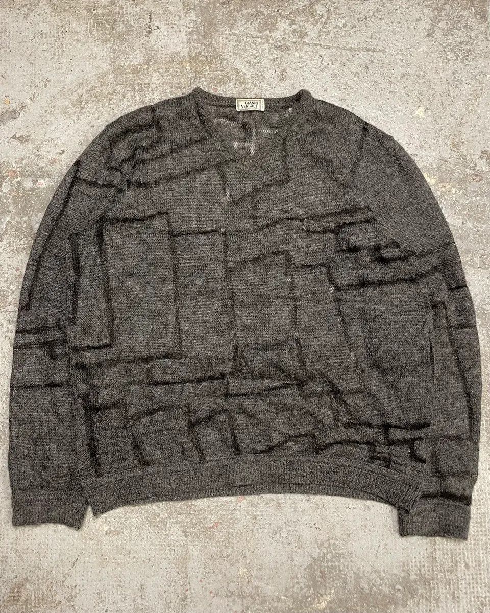 Versace × Vintage Gianni Versace Transparent Geometry Grey Sweater Size US M / EU 48-50 / 2 - 1 Thumbnail