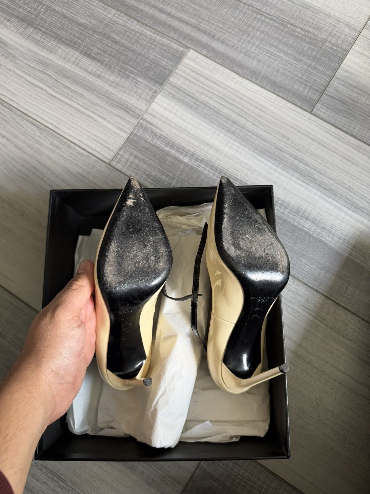 Saint Laurent Paris Saint Laurent Zoe 105 Patent Leather Heels Pumps Nude 37+ Size US 7 / IT 37 - 5 Thumbnail