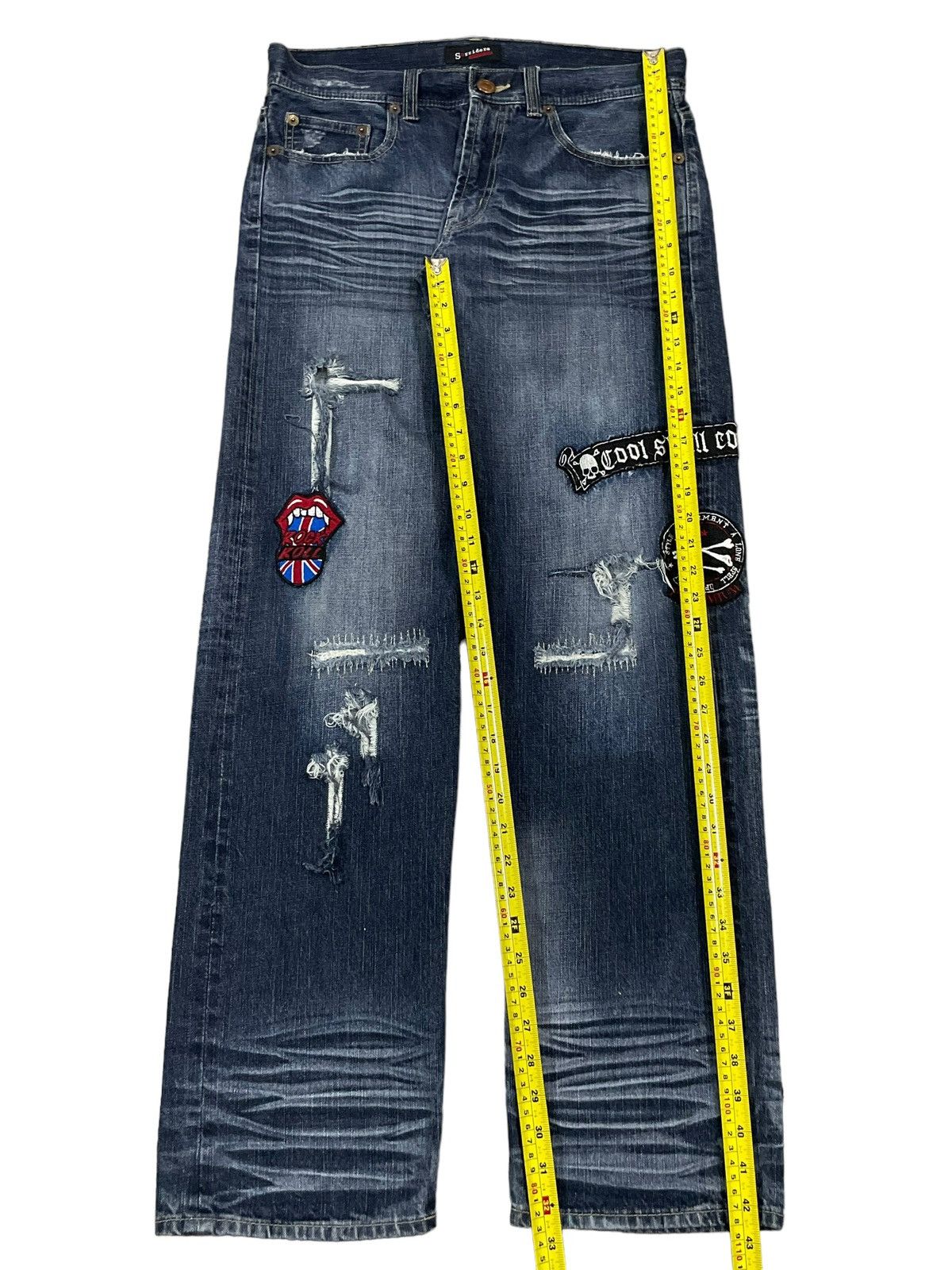 Seditionaries Vintage Y2K Punk Style Patches Denim Loose Distressed Jeans Size US 33 - 15 Thumbnail