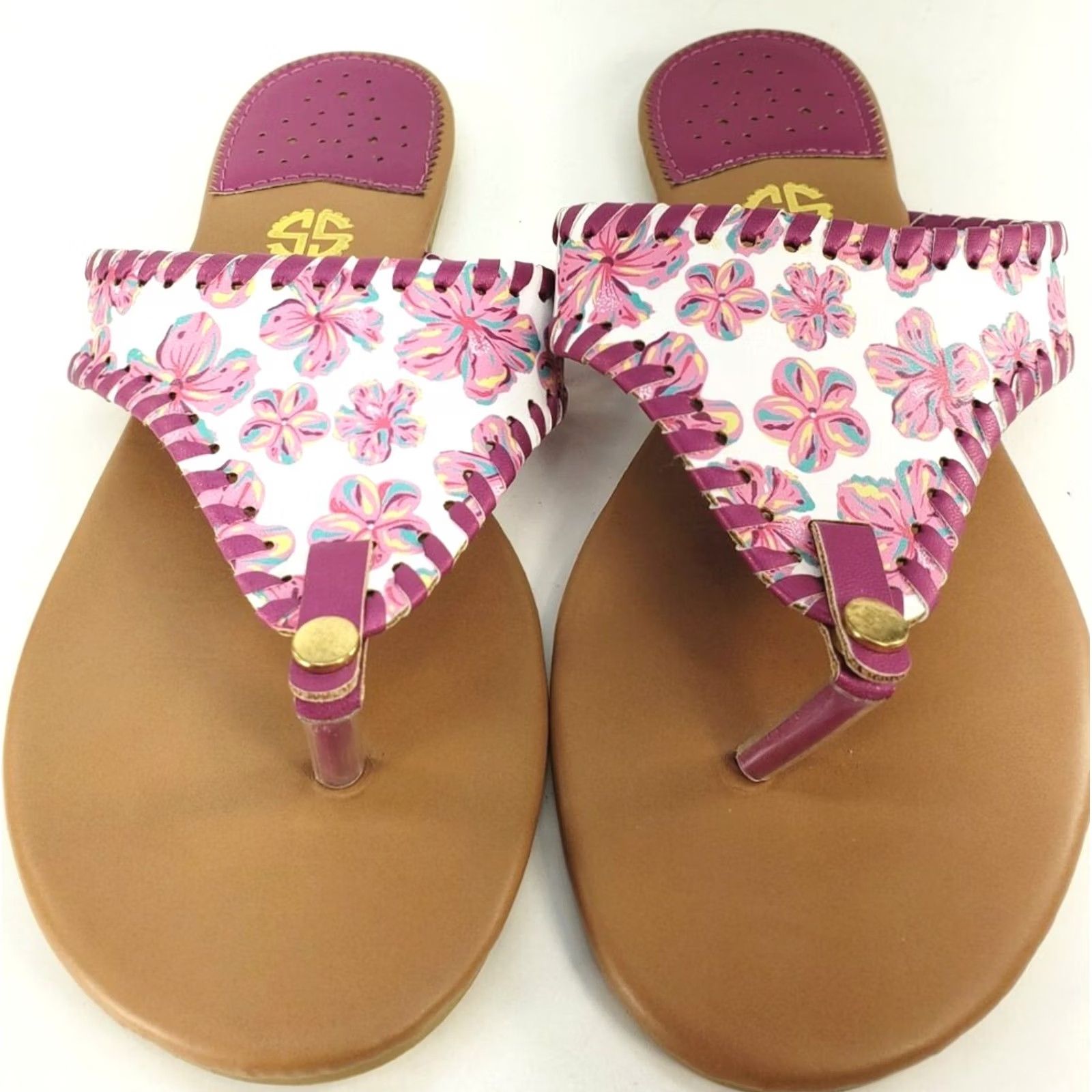 Pinko Simply Southern Sandal Thong Pink White Purple Floral Size 8 Multicolor Casual Size US 8 / IT 38 - 3 Thumbnail