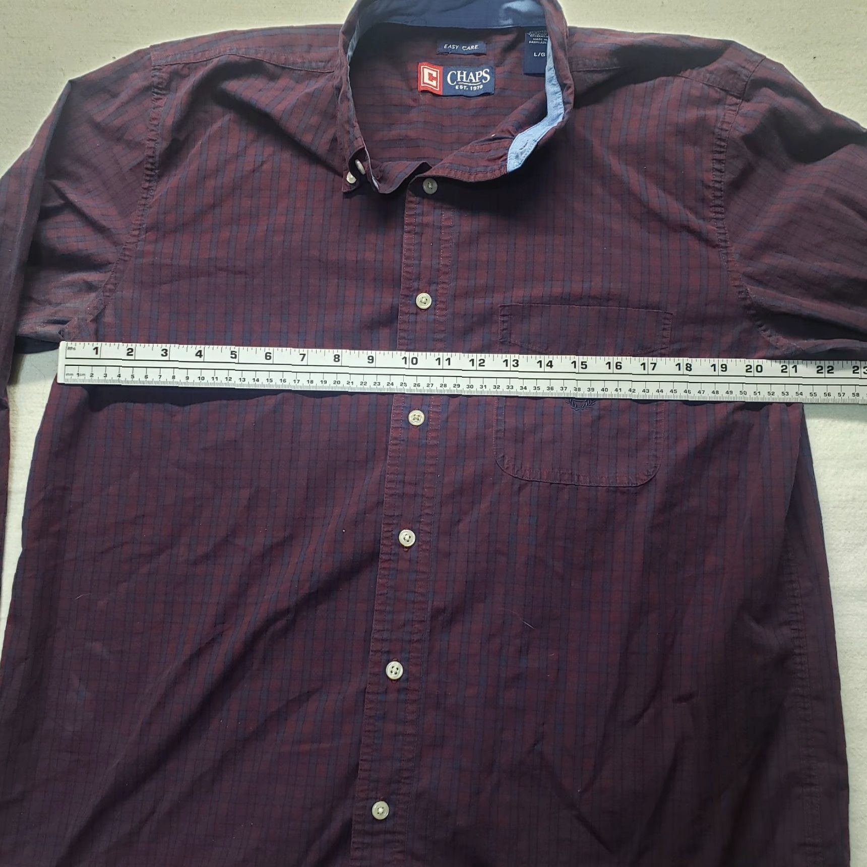 Chaps Chaps Shirt Easy Care Button-Up Purple Plaid Long Sleeve Men's Large M XL? Size US M / EU 48-50 / 2 - 4 Thumbnail