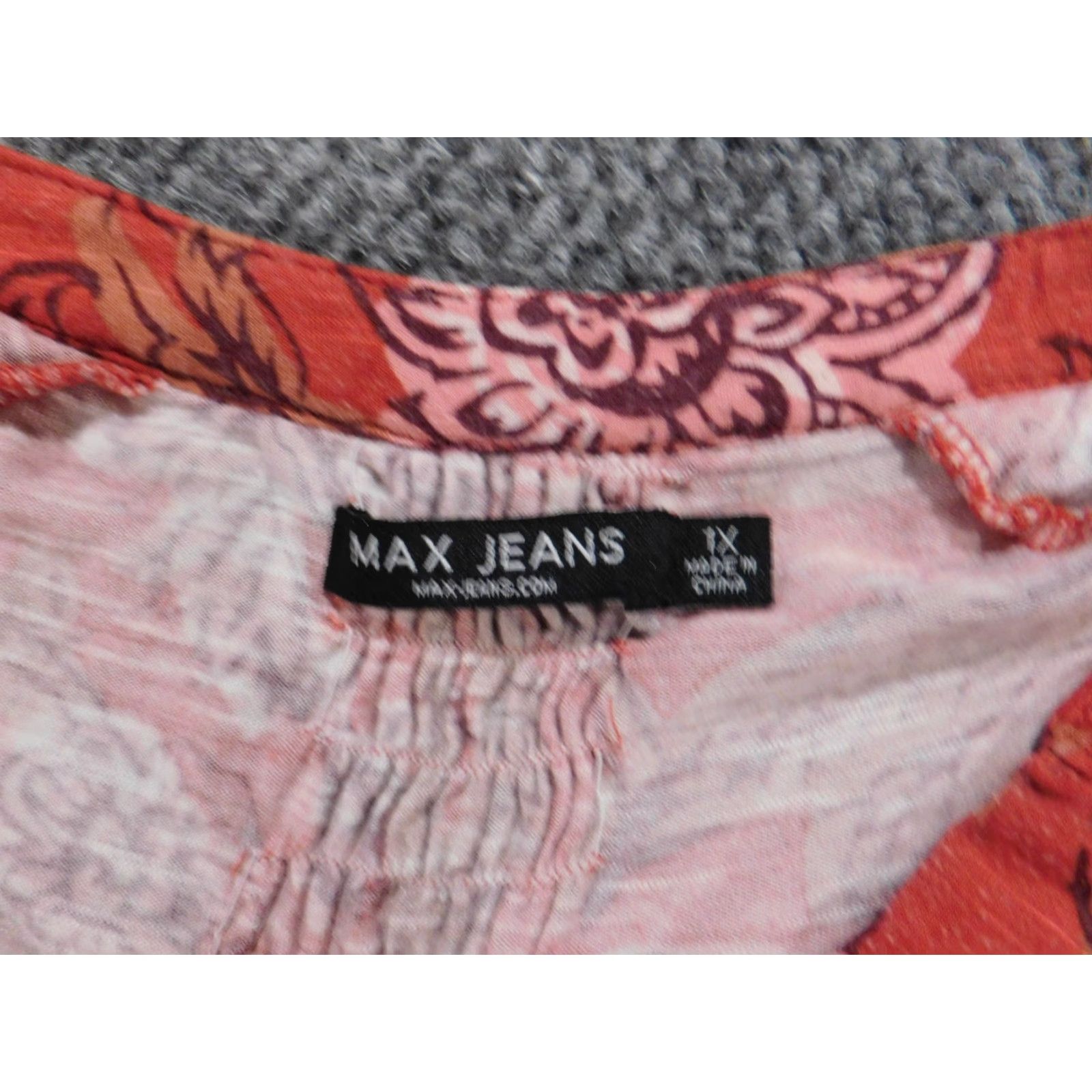 Vintage Max Jeans Blouse Womens 1X Plus Red Floral Pullover Stretch Size XL / US 12-14 / IT 48-50 - 5 Thumbnail