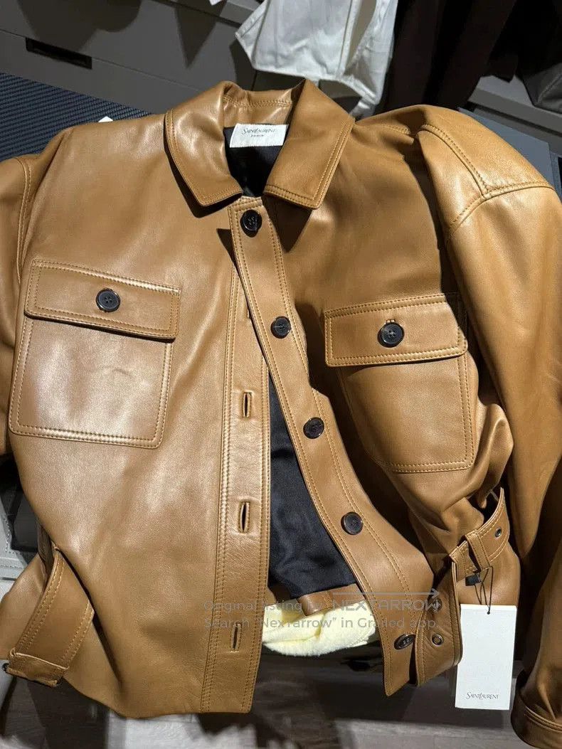 Saint Laurent Brown Leather Jacket.