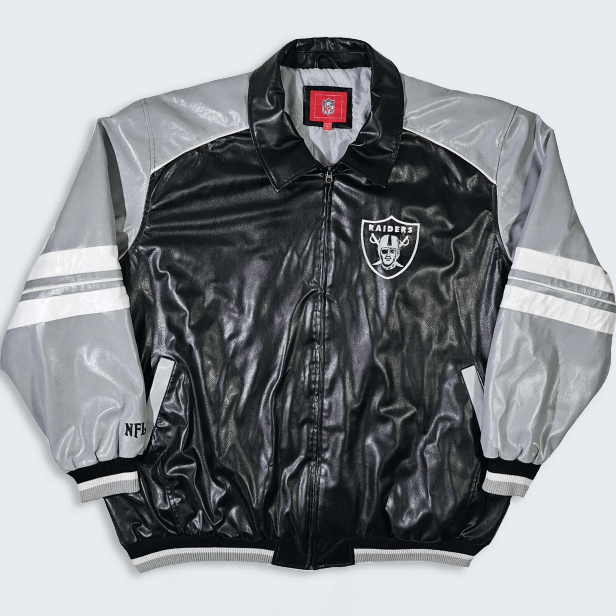 G-III × NFL × Vintage Oakland Raiders 90s Vegan Leather GIII Varsity Jacket Size US XXL / EU 58 / 5 - 2 Thumbnail