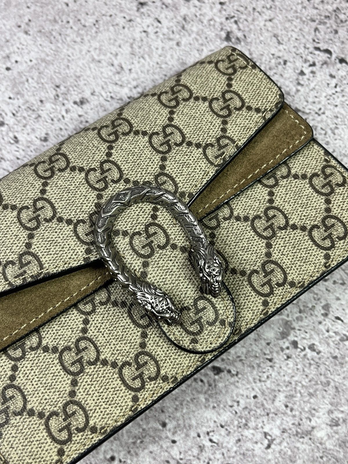 Gucci Gucci 🇮🇹 Dionysus Super Mini GG Supreme ChainBag Beige Suede Size ONE SIZE - 6 Thumbnail